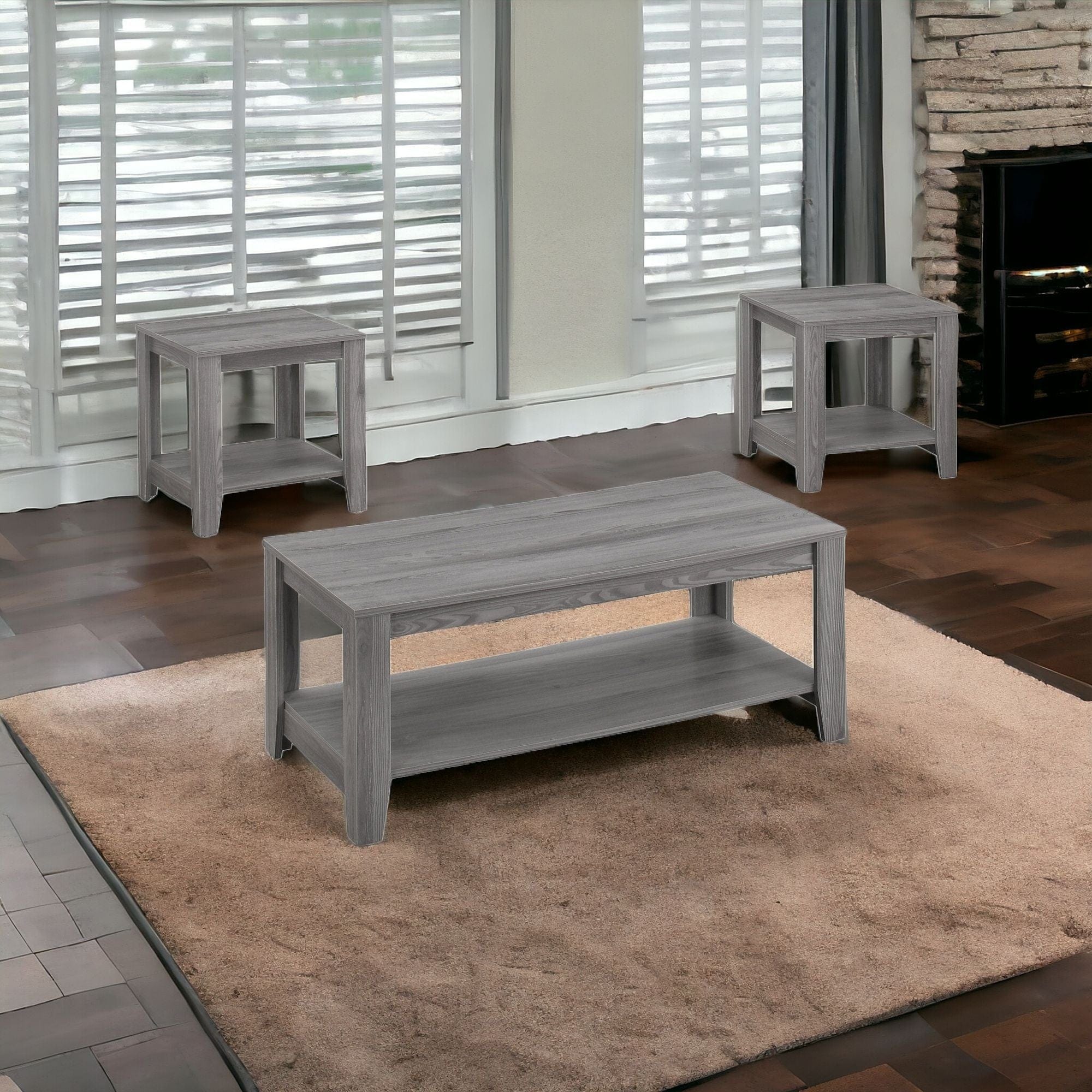 Set of Three 42" Gray Coffee Table With Shelf - Image 2