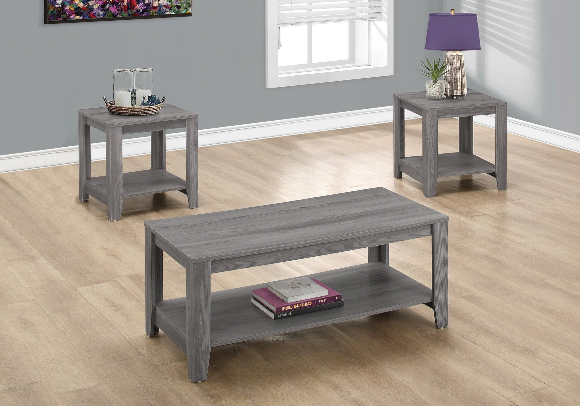 Set of Three 42" Gray Coffee Table With Shelf - Image 6