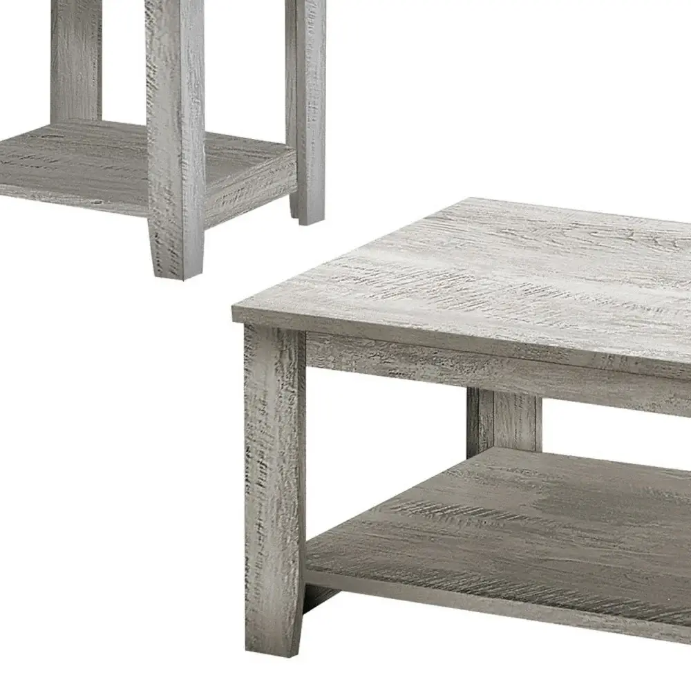Set Of Three 42" Gray Rectangular Coffee Table With Three Shelves - Image 3