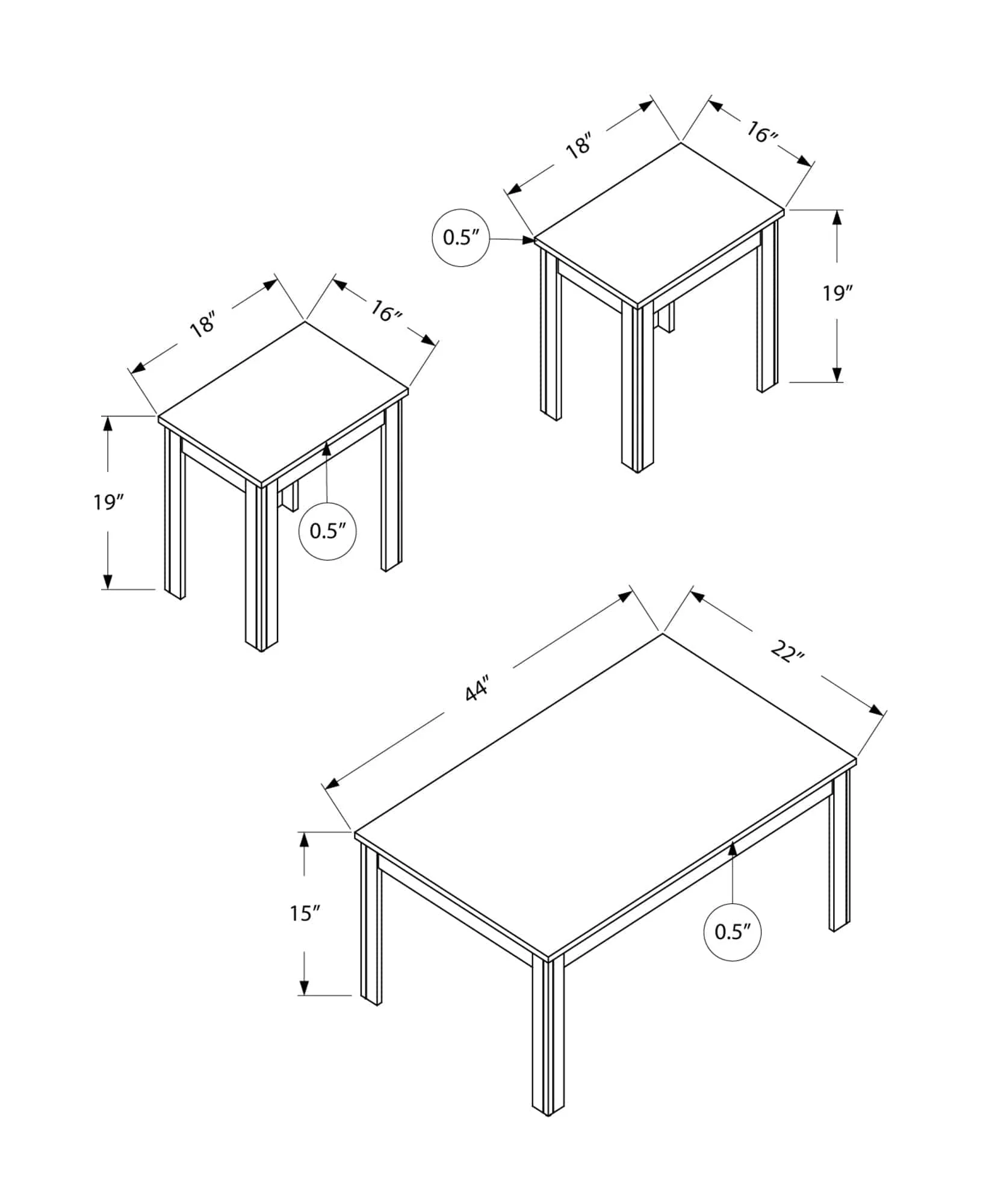 Set of Three 44" Taupe Coffee Table - Image 8