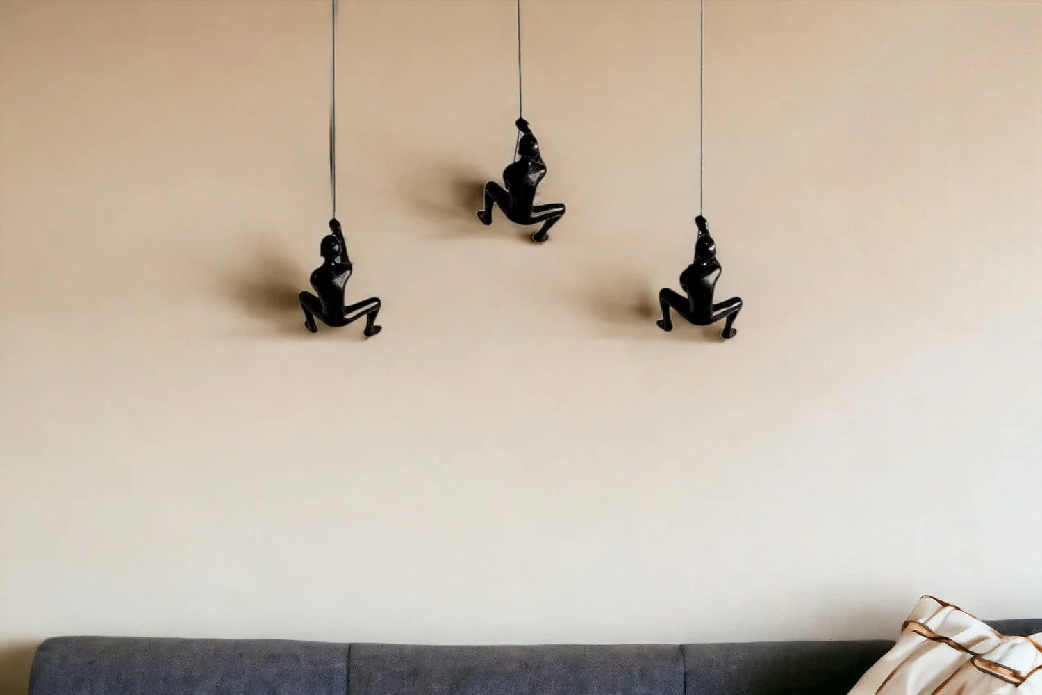 Set of Three 6" Black Resin Unique Climbing Men Wall Decor - Image 2