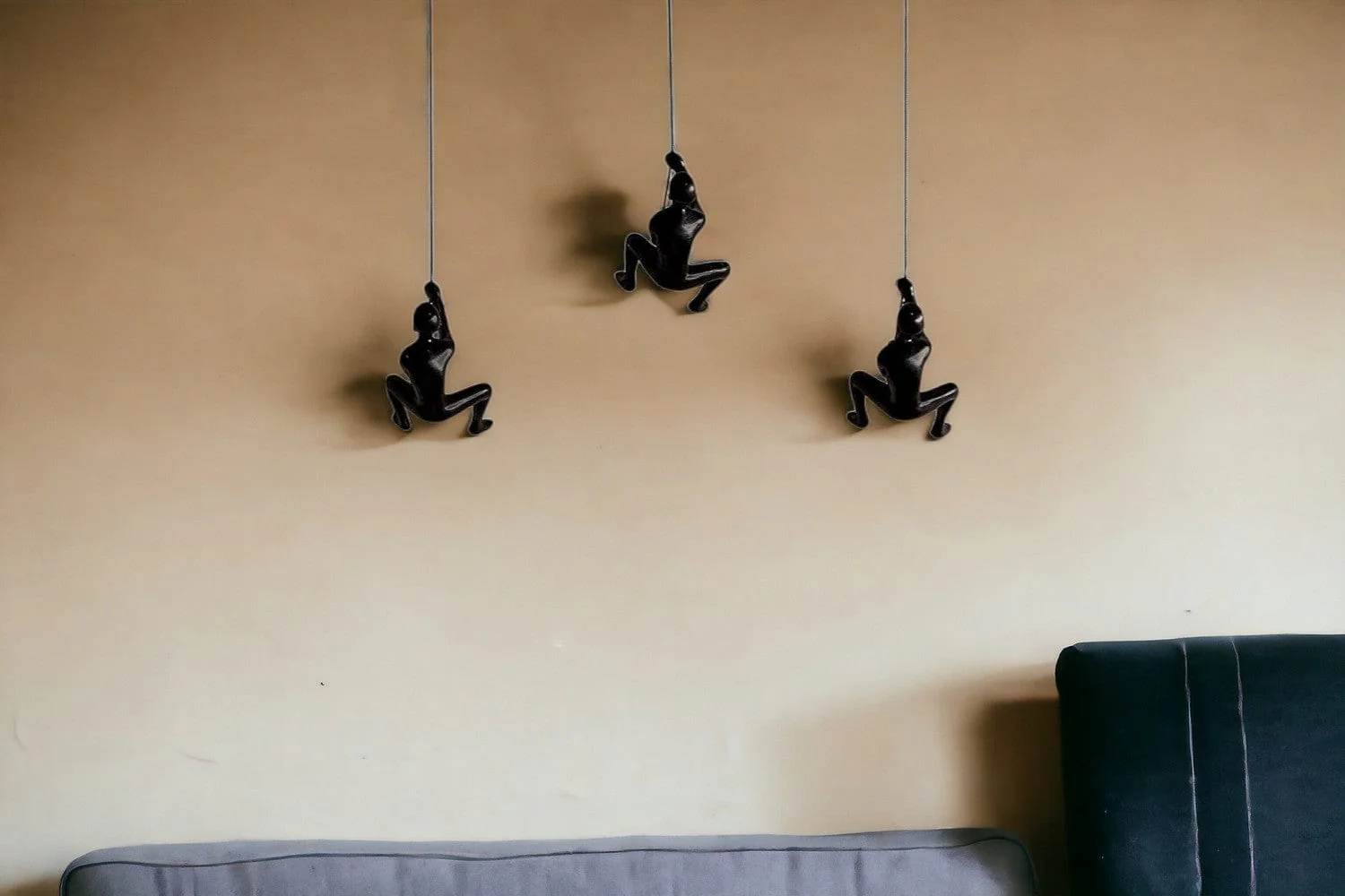 Set of Three 6" Black Resin Unique Climbing Men Wall Decor - Image 3