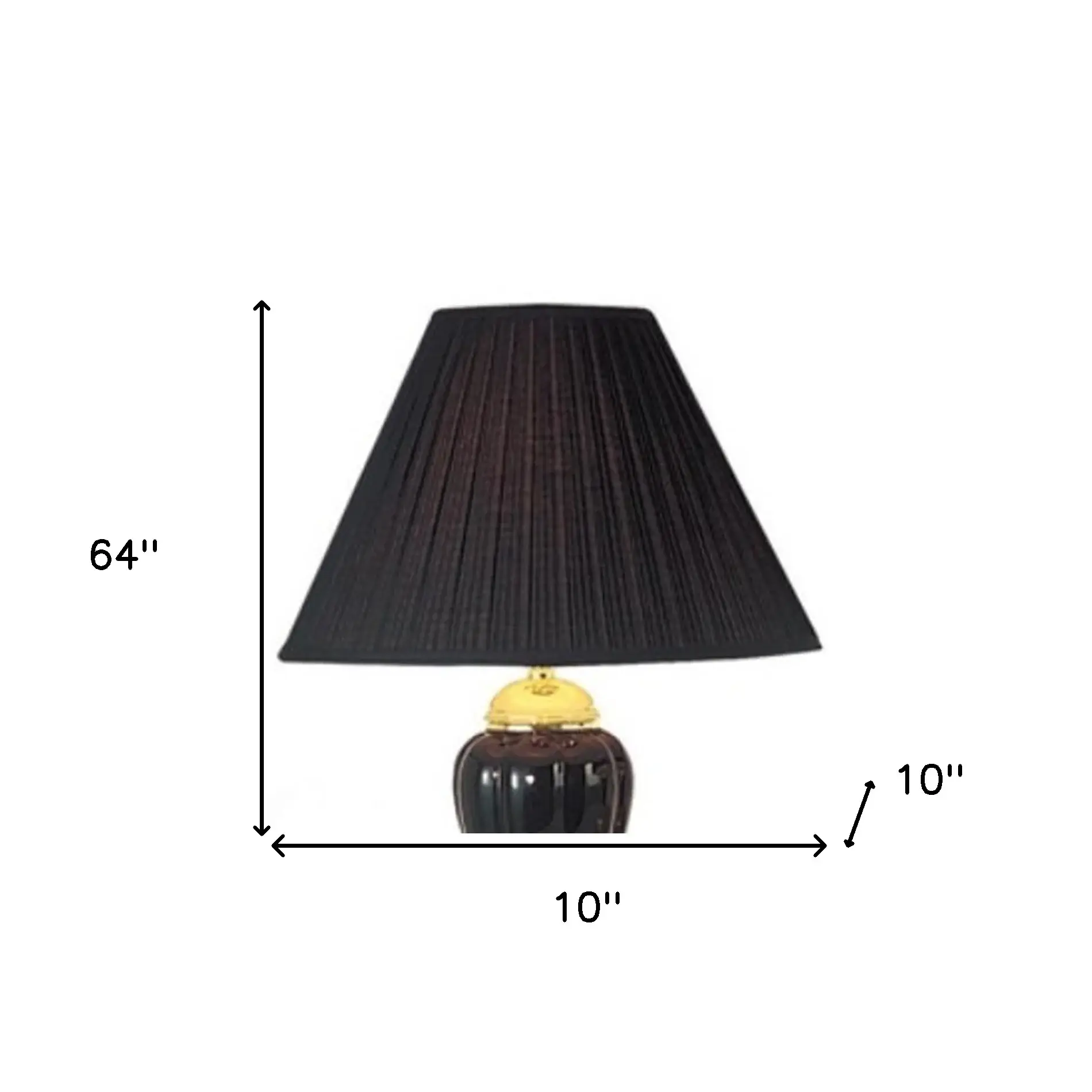 Set Of Three 64" Gold Ceramic Bedside Floor and Table Lamp Set With Black Empire Shade - Image 6