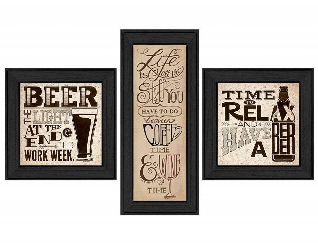 Set Of Three Beer Time Black Framed Print Wall Art - Image 2