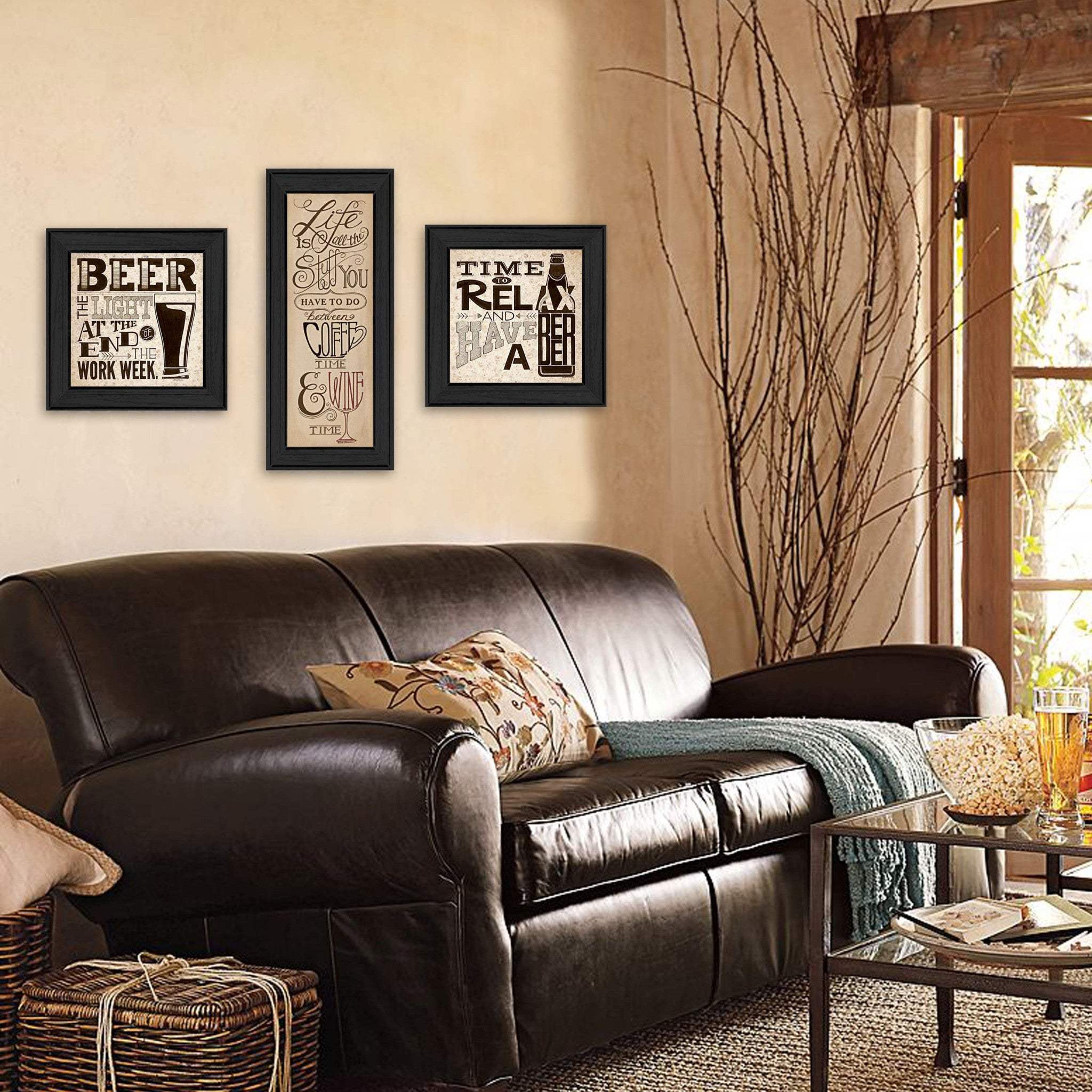 Set Of Three Beer Time Black Framed Print Wall Art - Image 5