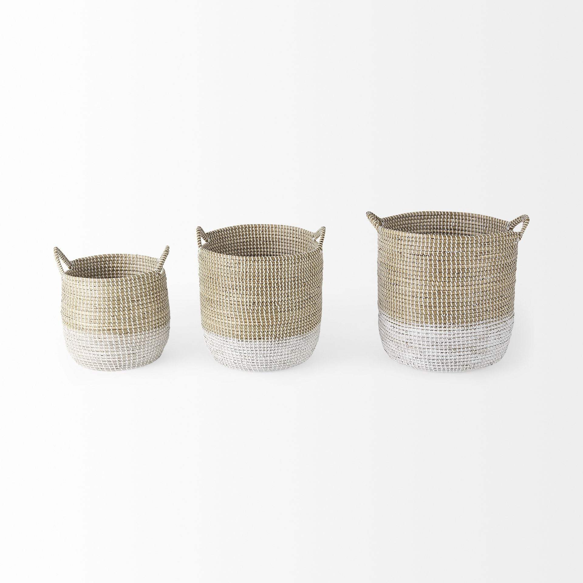Set Of Three Beige And White Storage Baskets - Image 4