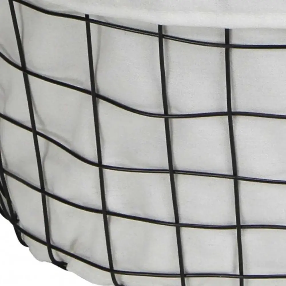 Set Of Three Black Oval Wire Baskets with White Fabric Liners and Handles - Image 8