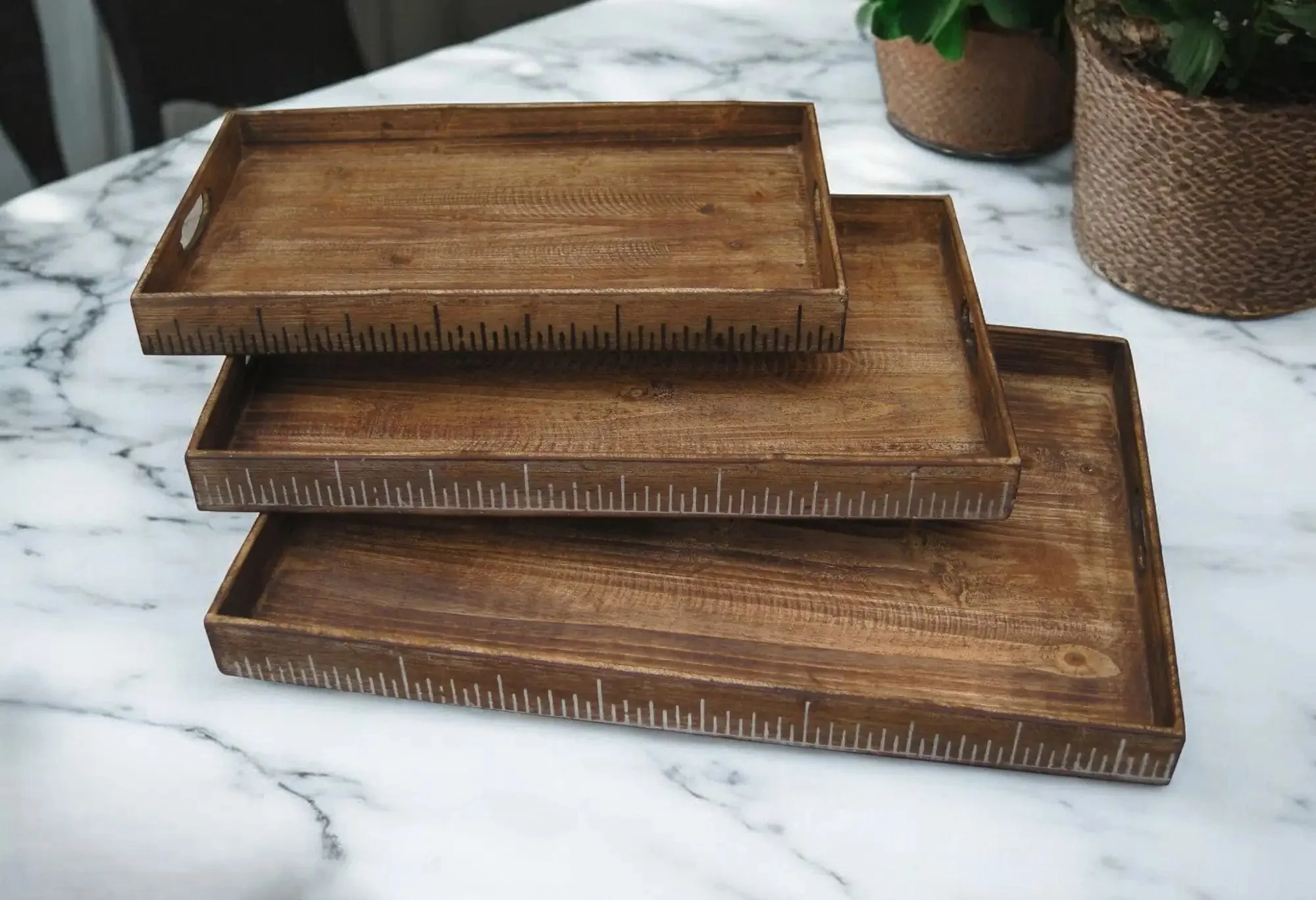 Set of Three Brown Wood Serving Tray - Image 2