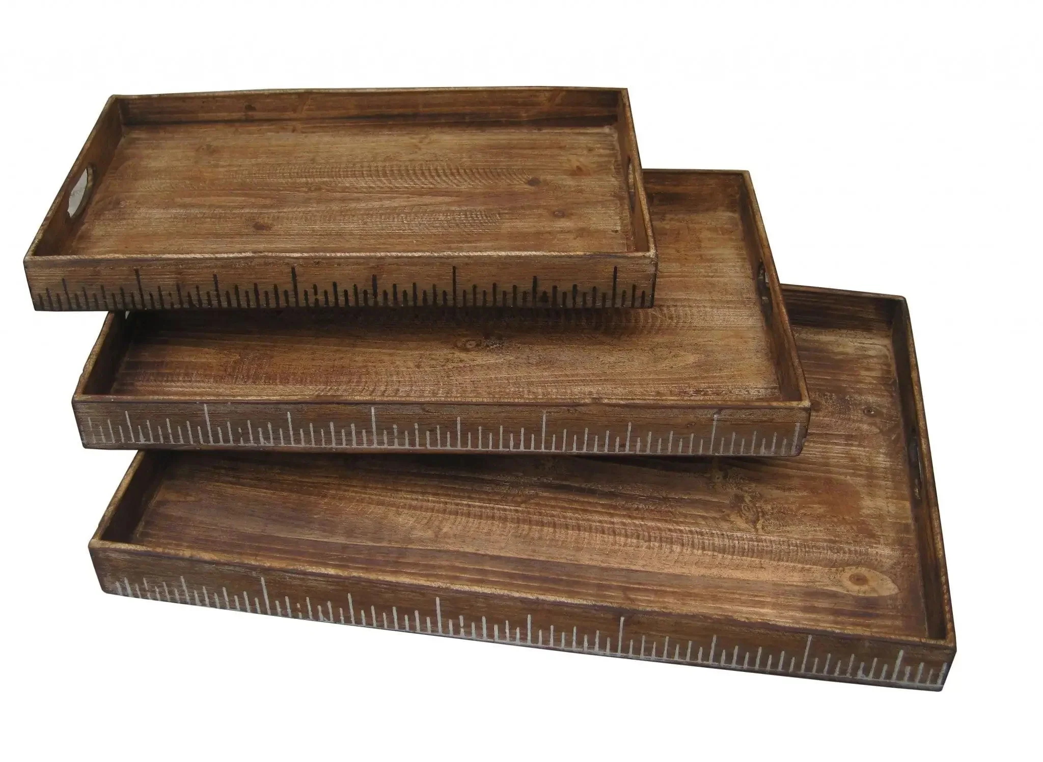 Set of Three Brown Wood Serving Tray - Image 3