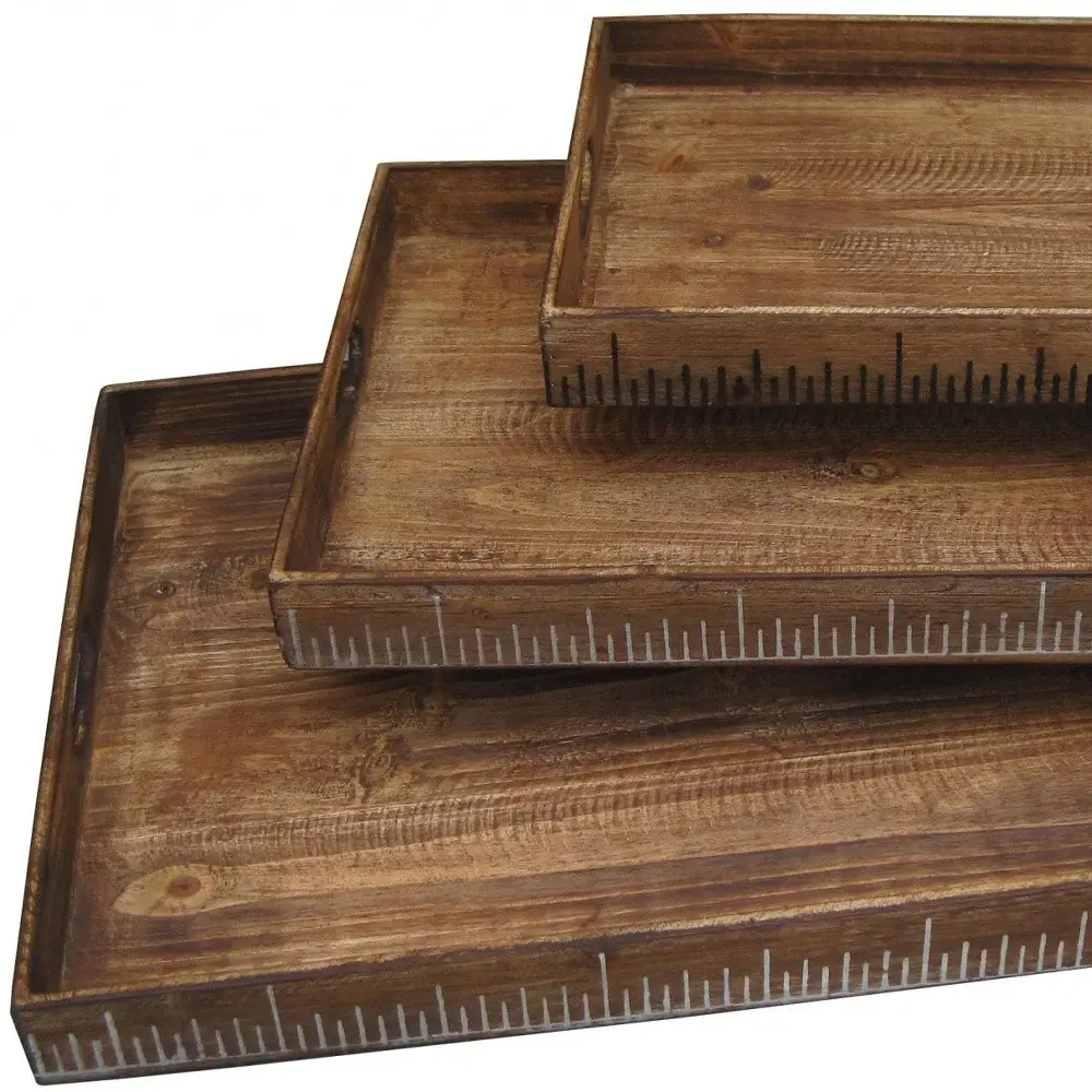 Set of Three Brown Wood Serving Tray - Image 4