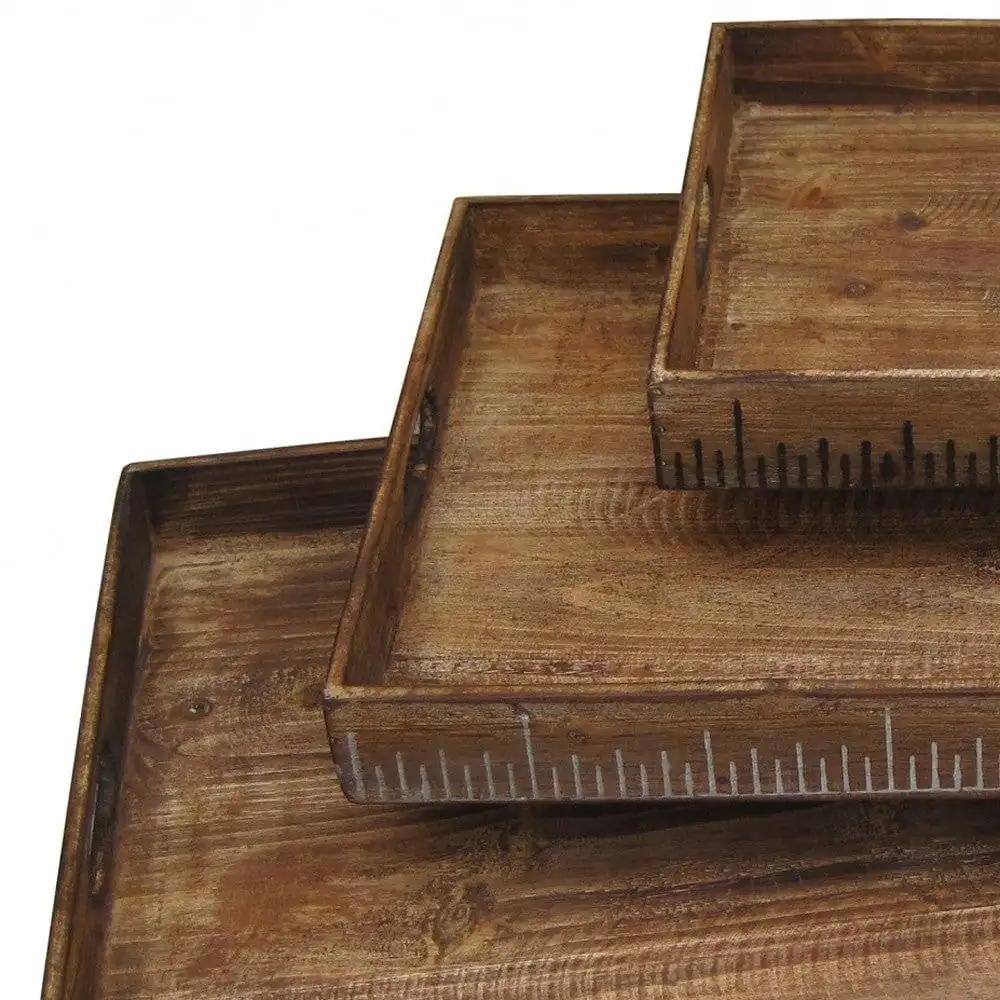 Set of Three Brown Wood Serving Tray - Image 5