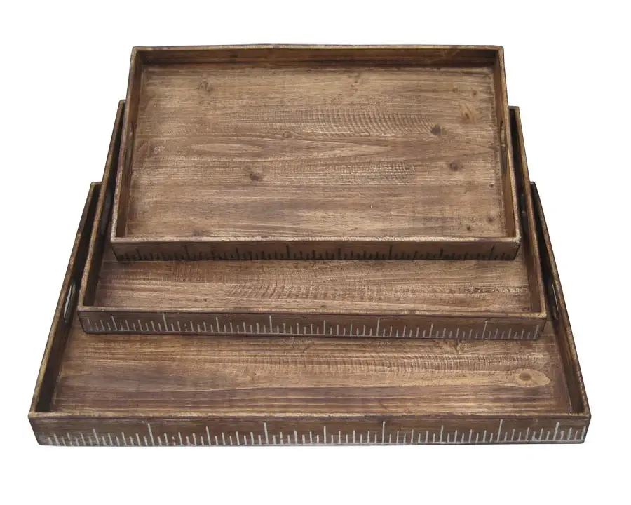 Set of Three Brown Wood Serving Tray - Image 3