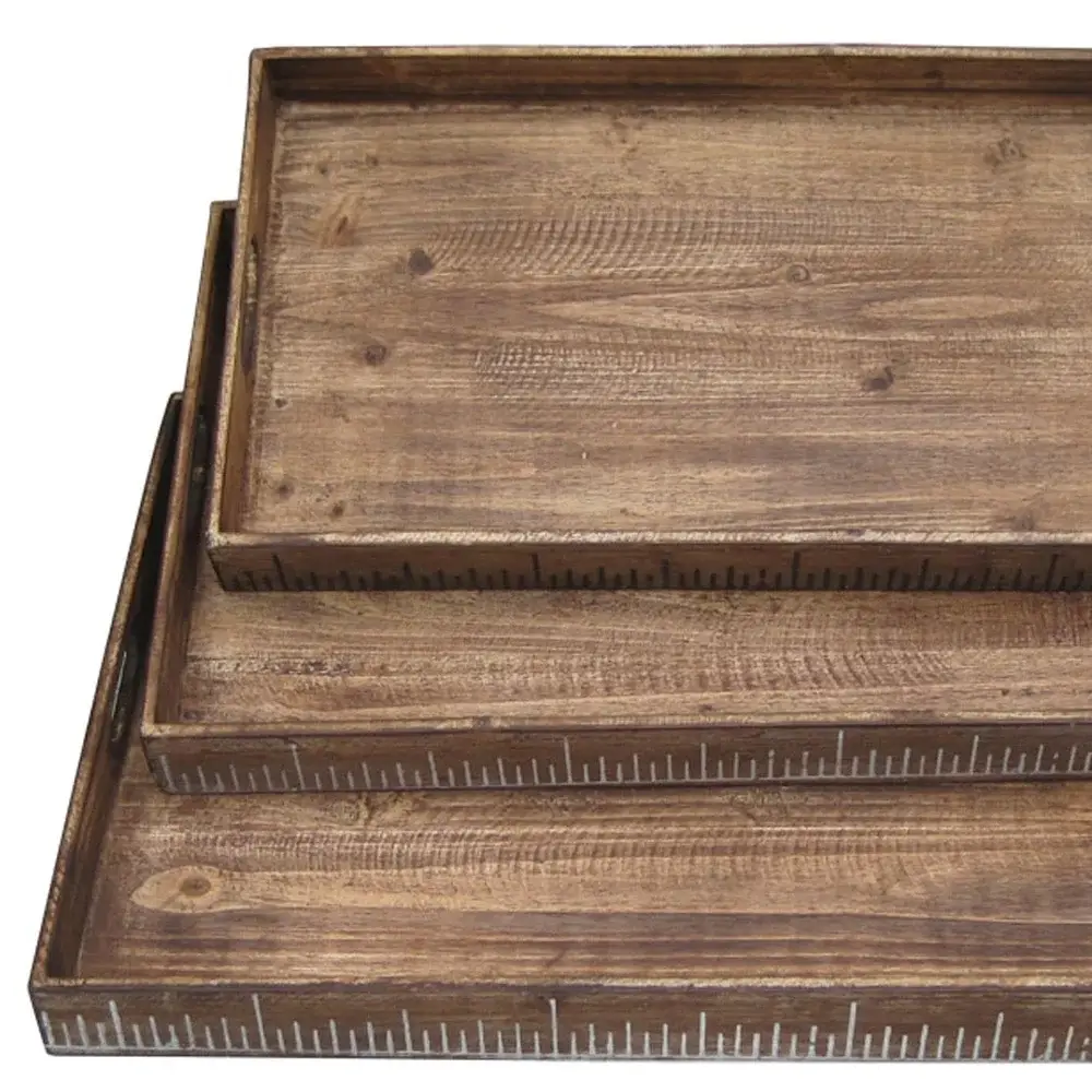 Set of Three Brown Wood Serving Tray - Image 4