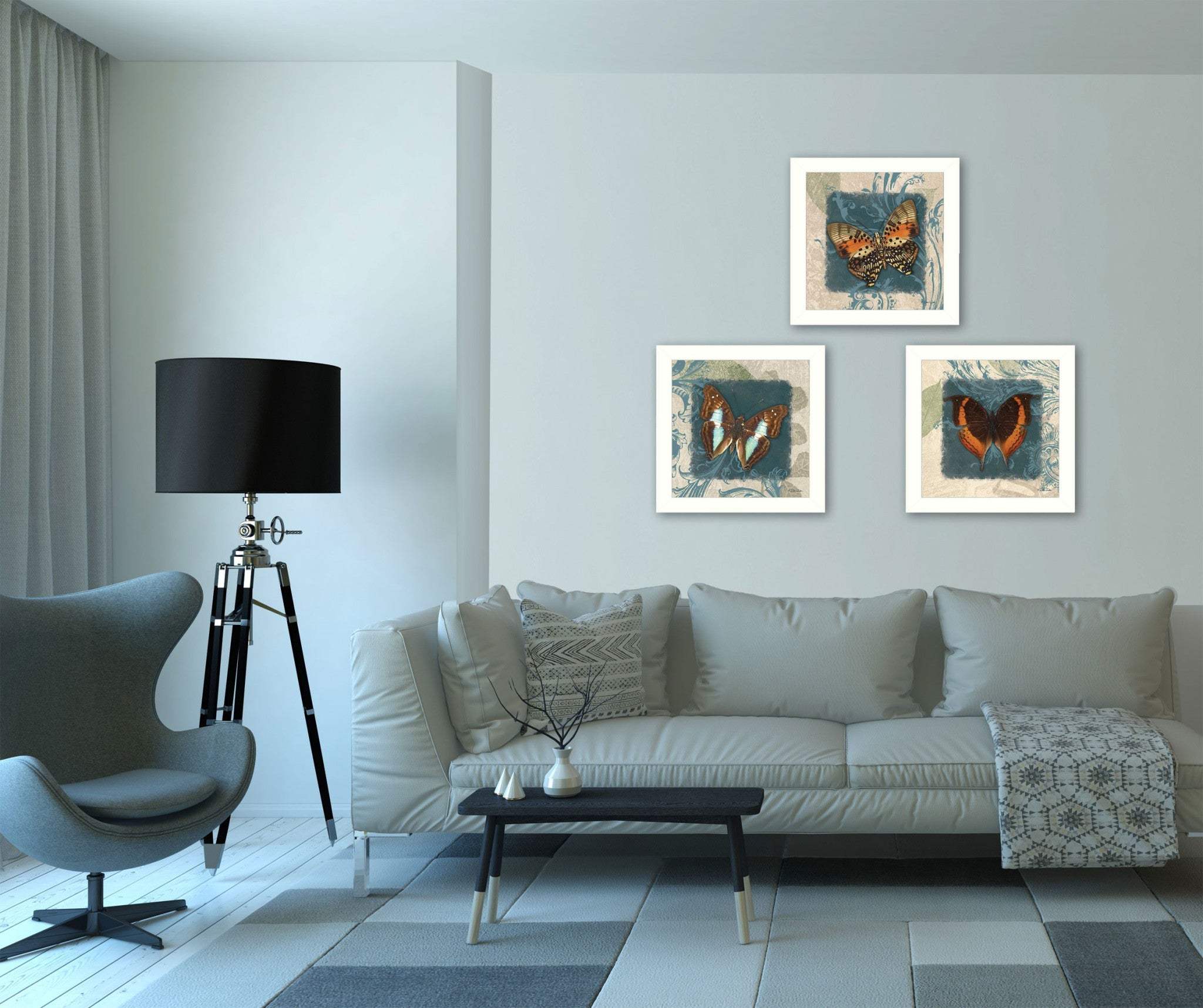 Set Of Three Butterflies White Framed Print Wall Art - Image 5