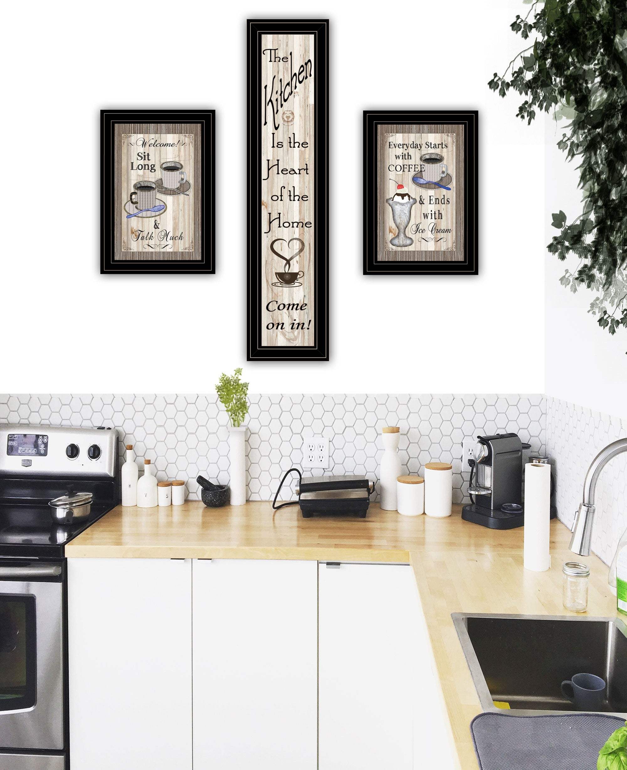 Set Of Three Come On In Black Framed Print Kitchen Wall Art - Image 4