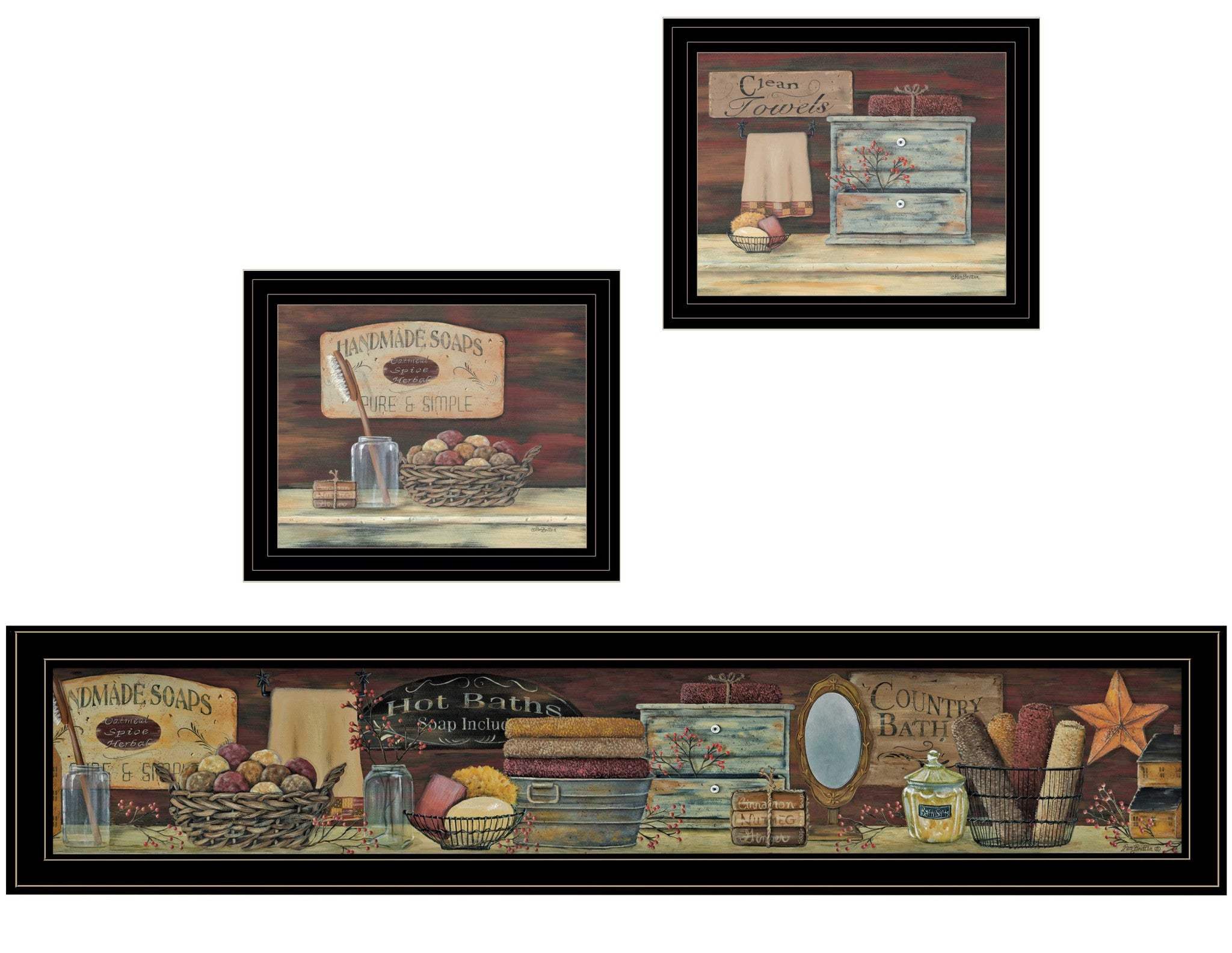 Set Of Three COUNTRY BATH 1 2 Black Framed Print Bathroom Wall Art - Image 2