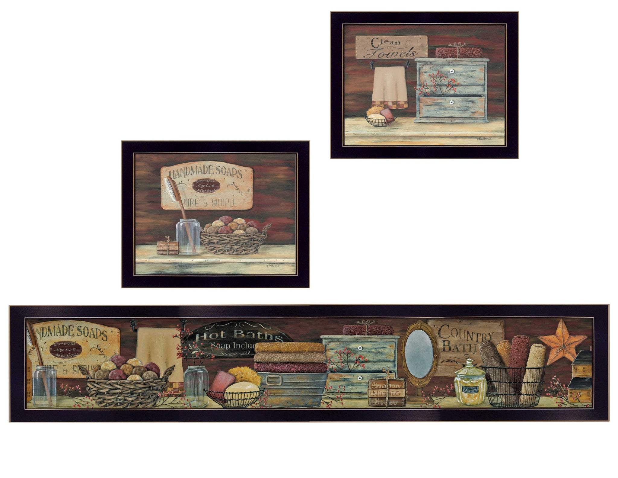 Set Of Three COUNTRY BATH 1 3 Black Framed Print Bathroom Wall Art - Image 2