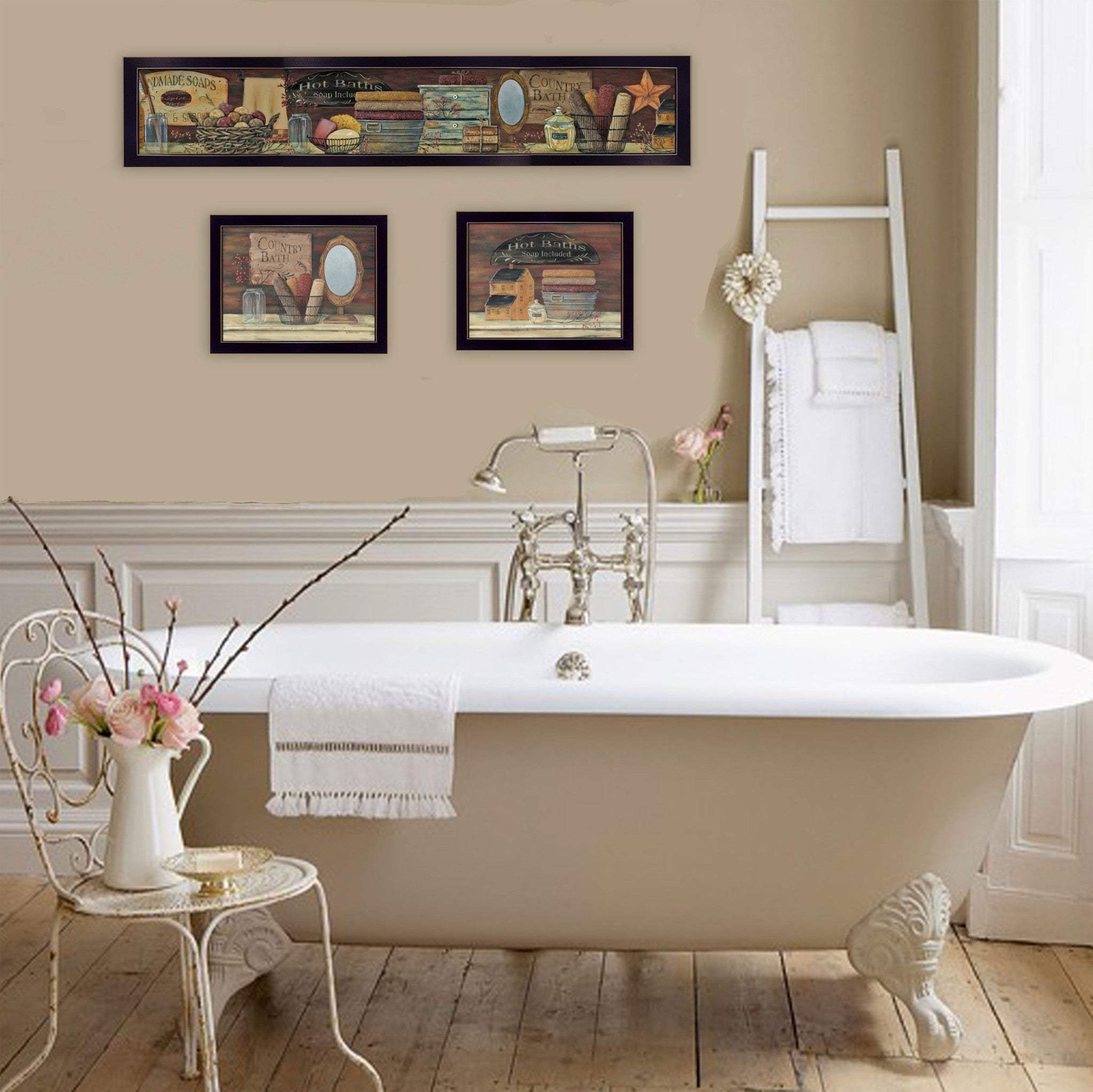 Set Of Three Country Bath 11 Black Framed Print Bathroom Wall Art - Image 4