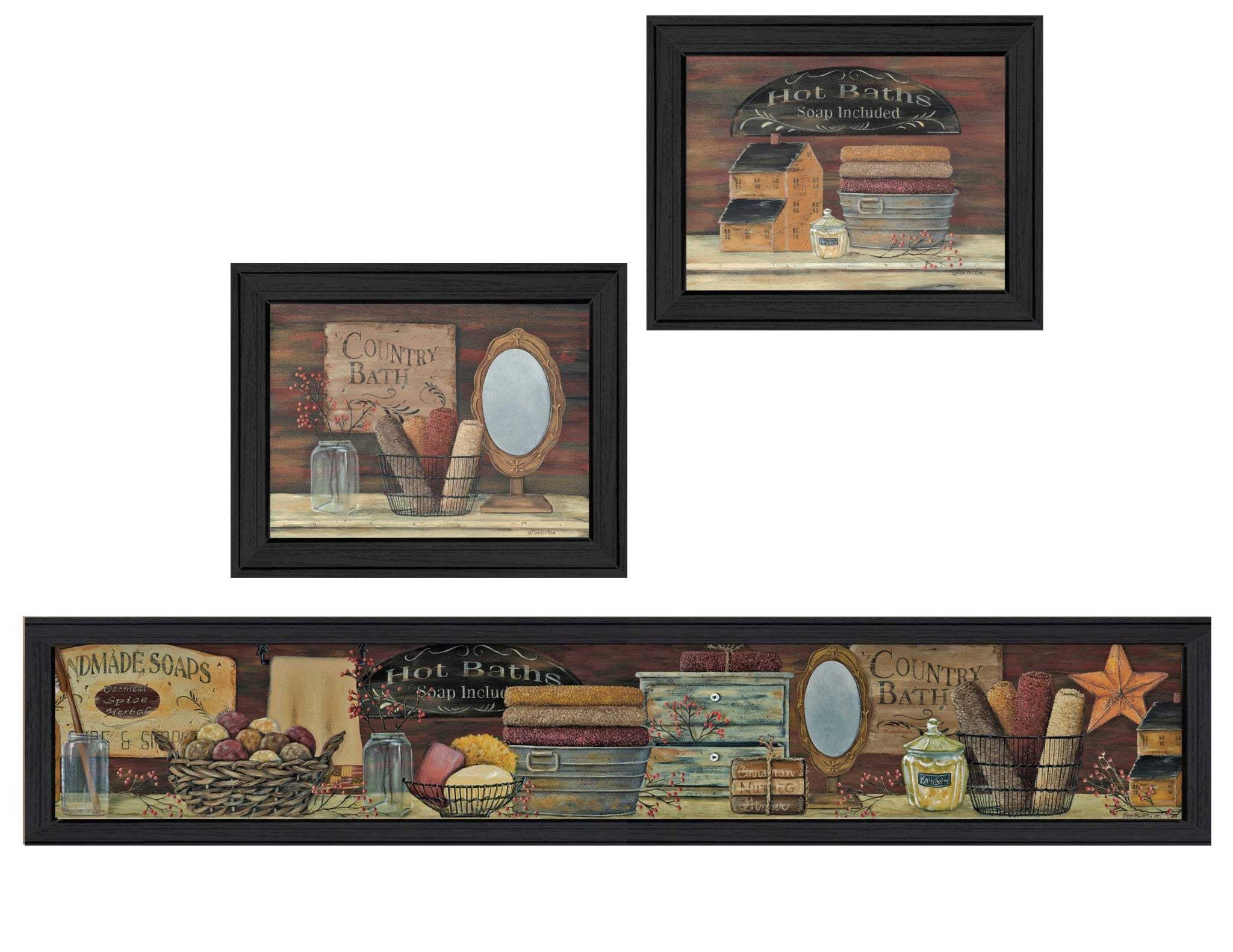 Set Of Three Country Bath I 1 Black Framed Print Bathroom Wall Art - Image 2