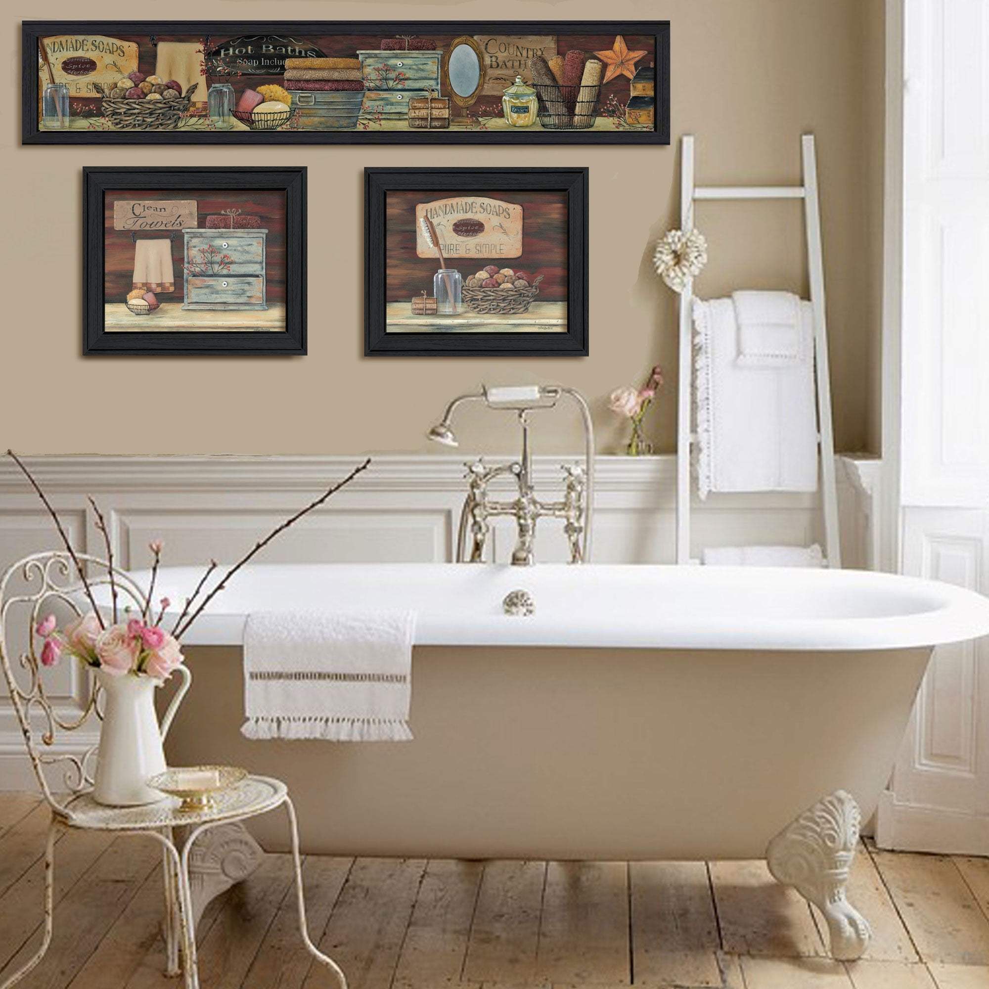 Set Of Three Country Bath I 1 Black Framed Print Bathroom Wall Art - Image 4