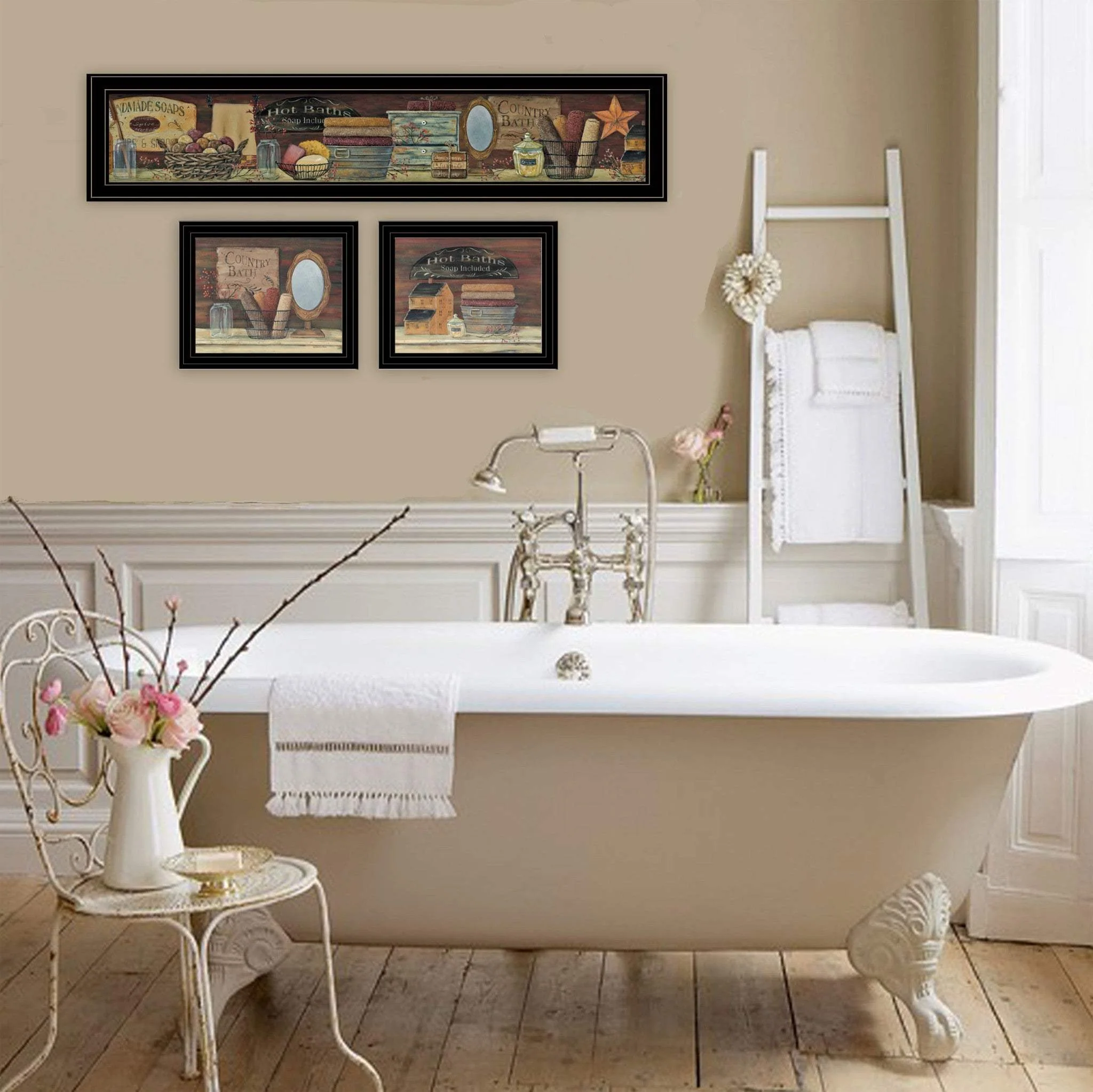 Set Of Three COUNTRY BATH II 10 Black Framed Print Bathroom Wall Art - Image 4