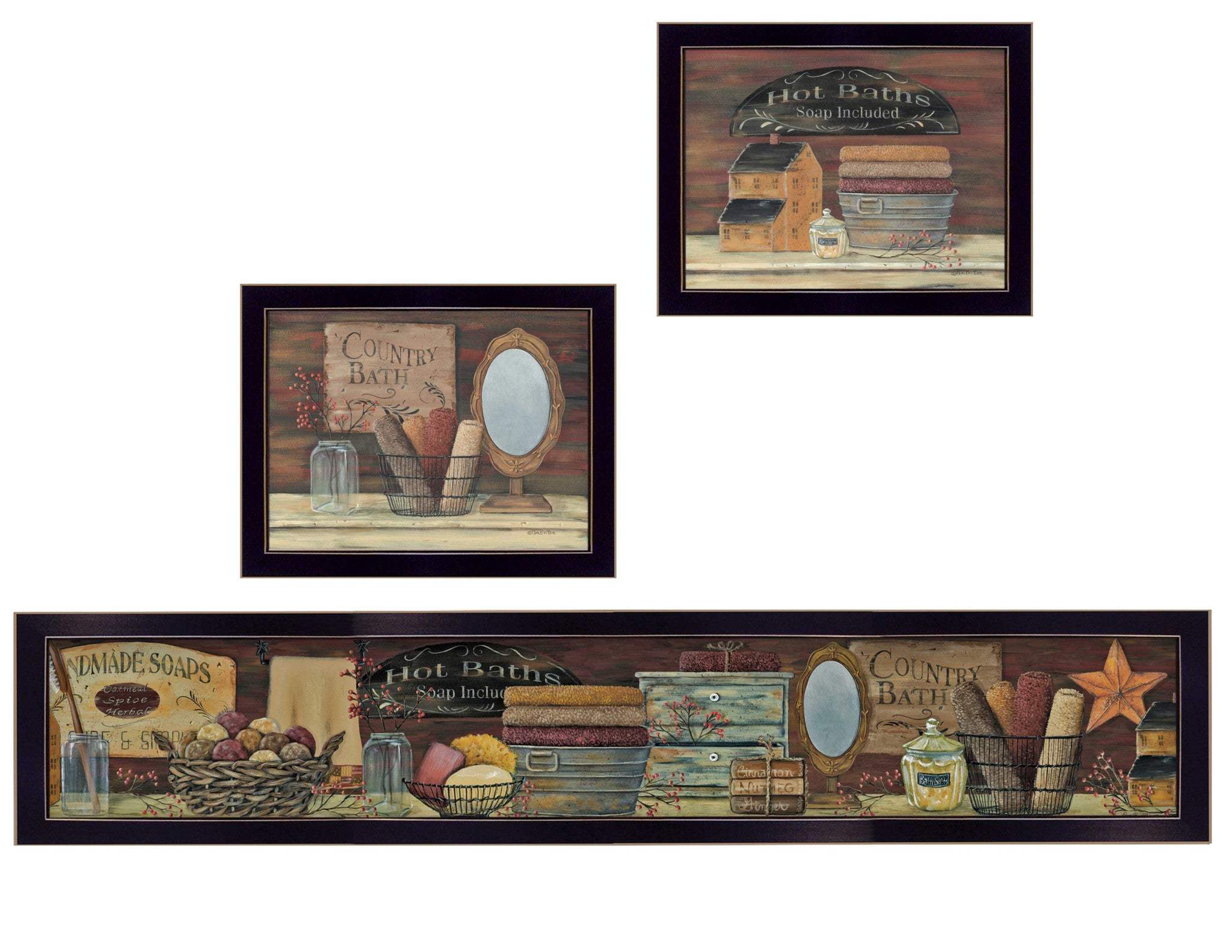 Set Of Three COUNTRY BATH II 6 Black Framed Print Bathroom Wall Art - Image 2