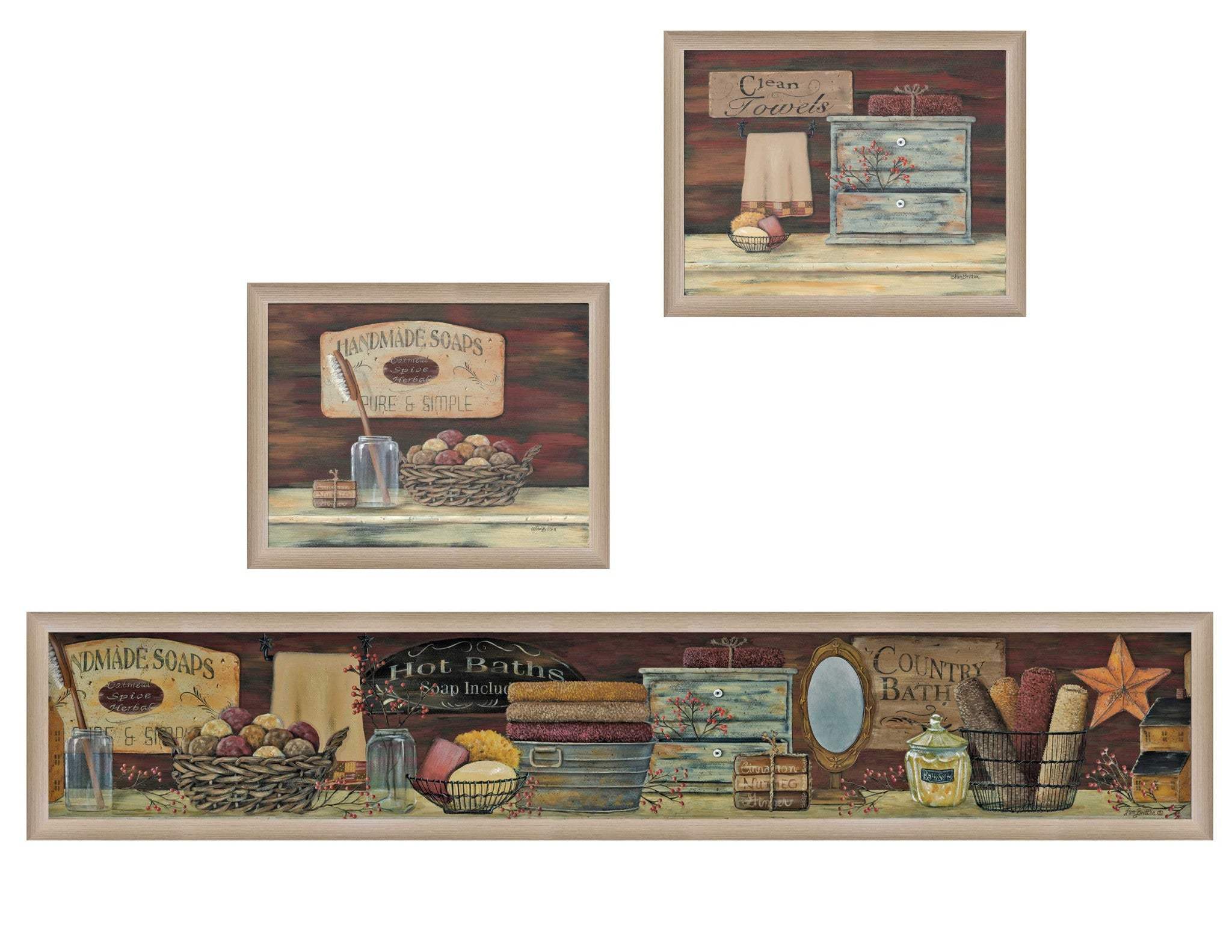 Set Of Three COUNTRY BATH II 7 Brown Framed Print Bathroom Wall Art - Image 2