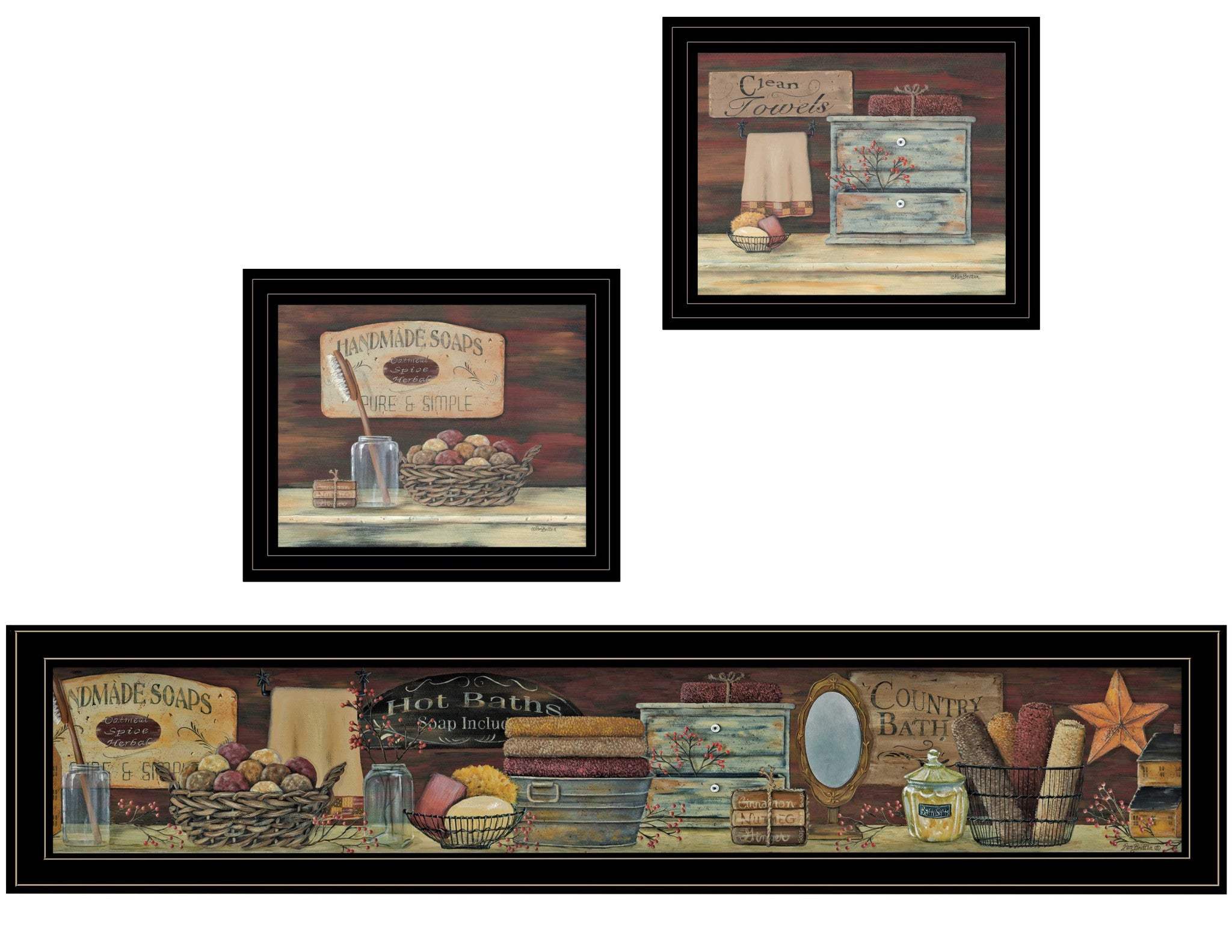 Set Of Three COUNTRY BATH II 8 Black Framed Print Bathroom Wall Art - Image 2