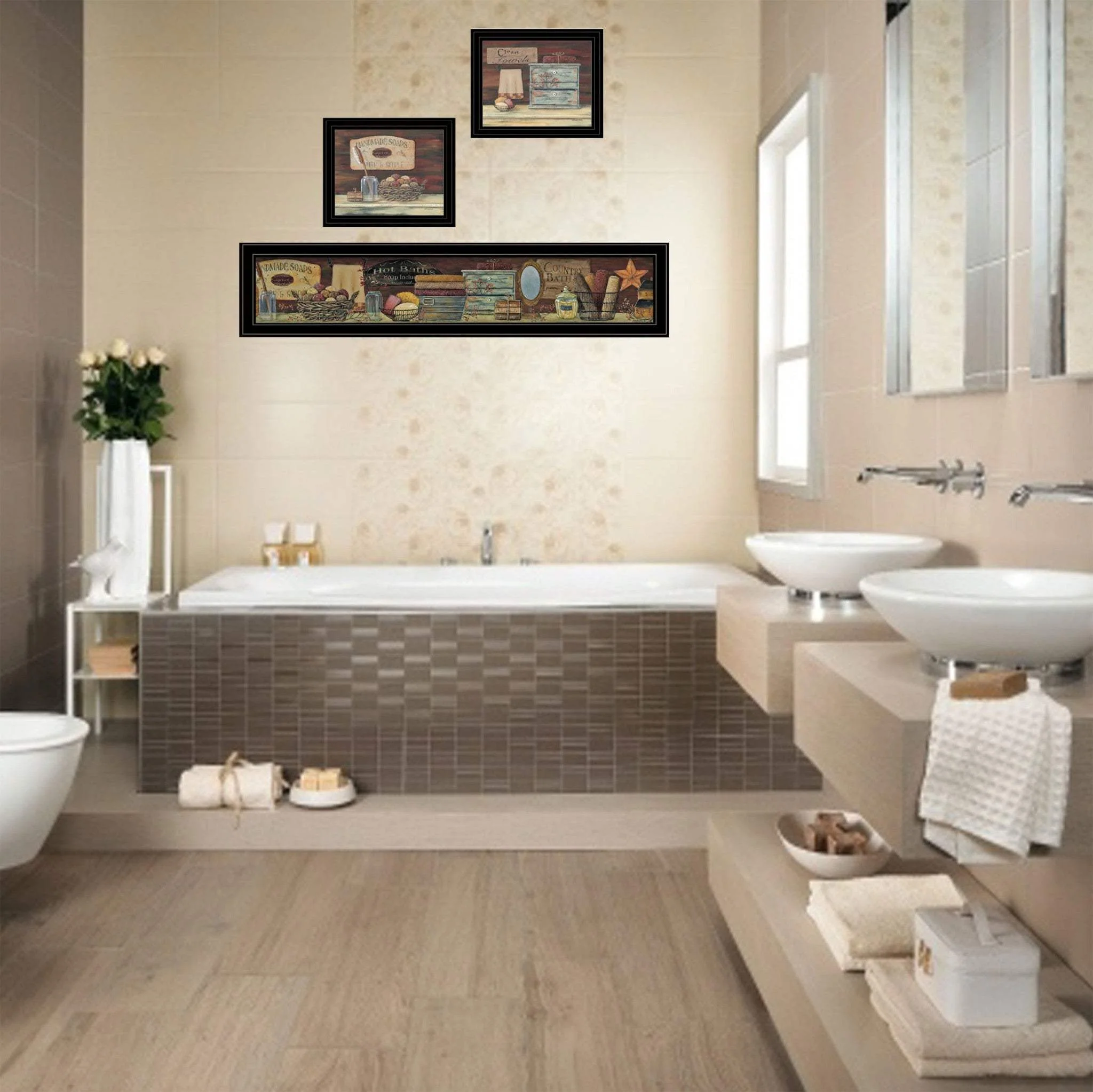 Set Of Three COUNTRY BATH II 8 Black Framed Print Bathroom Wall Art - Image 4