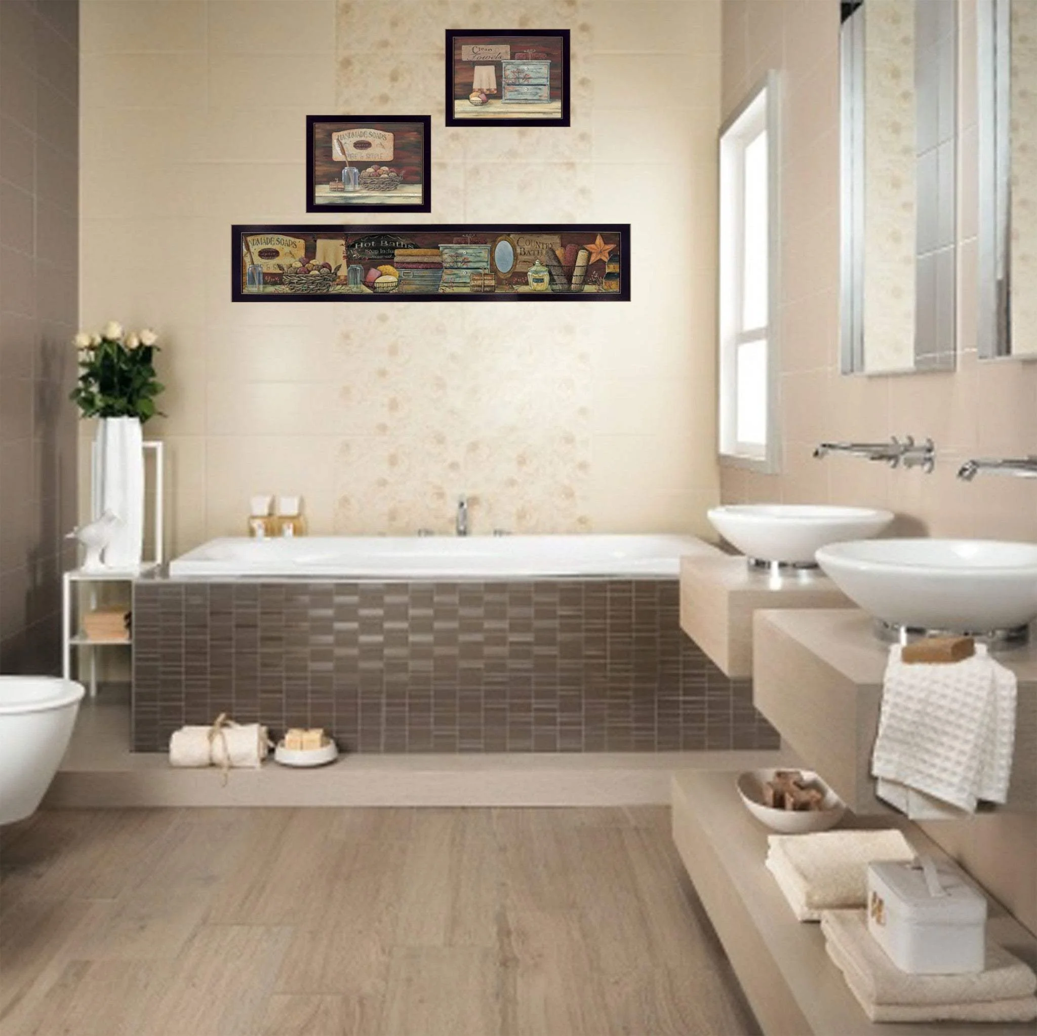 Set Of Three COUNTRY BATH II 9 Black Framed Print Bathroom Wall Art - Image 4