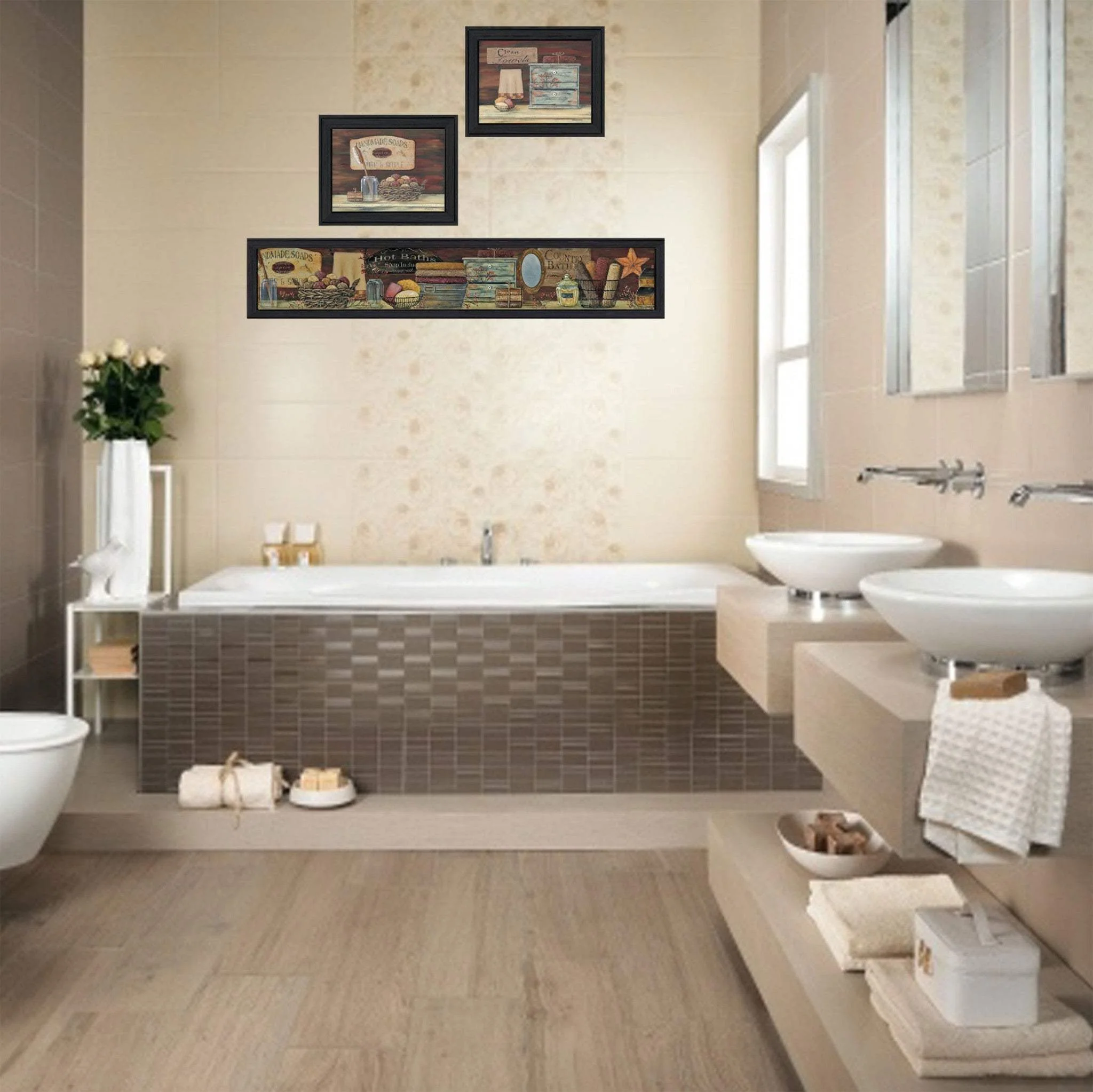 Set Of Three Country Bath II Collection 1 Black Framed Print Bathroom Wall Art - Image 4