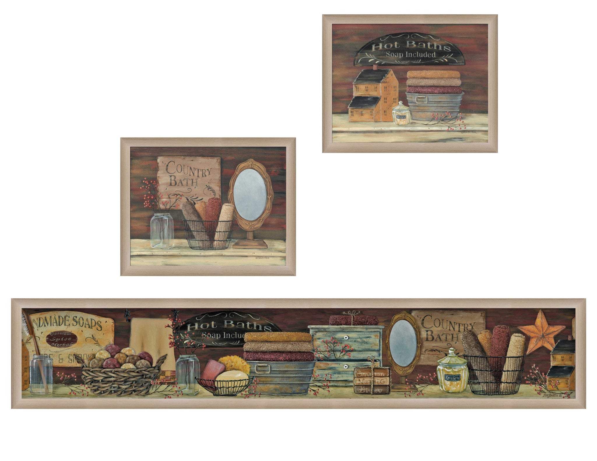 Set Of Three Country Bath II Collection 2 Brown Framed Print Bathroom Wall Art - Image 2
