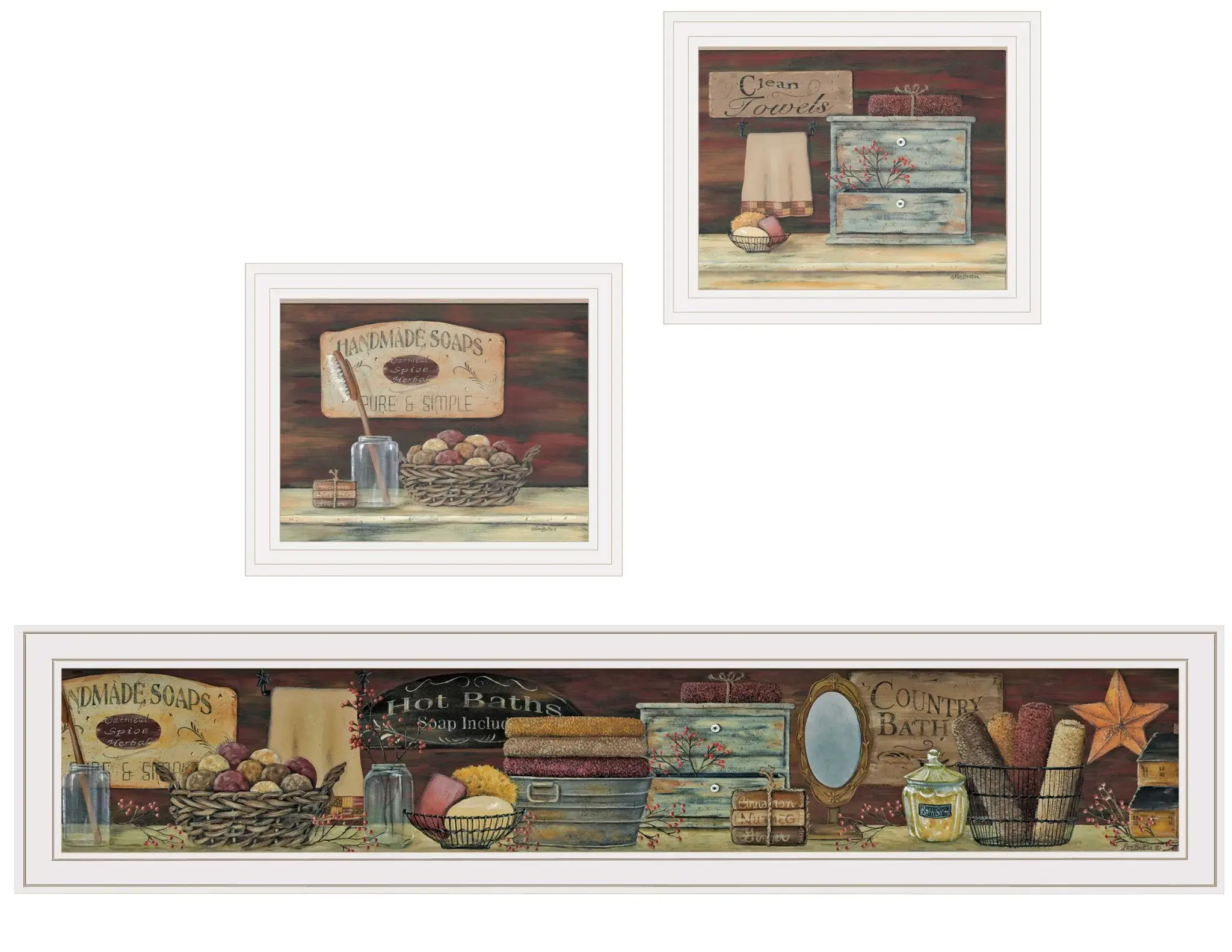 Set Of Three COUNTRY BATH White Framed Print Bathroom Wall Art - Image 2