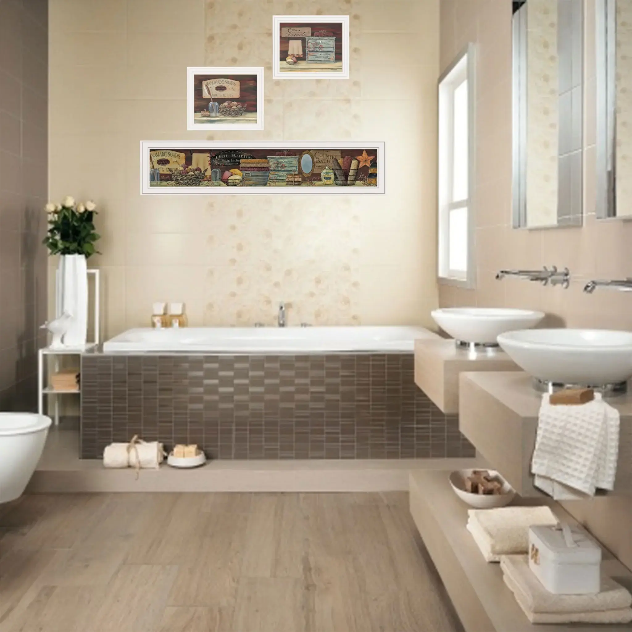 Set Of Three COUNTRY BATH White Framed Print Bathroom Wall Art - Image 5