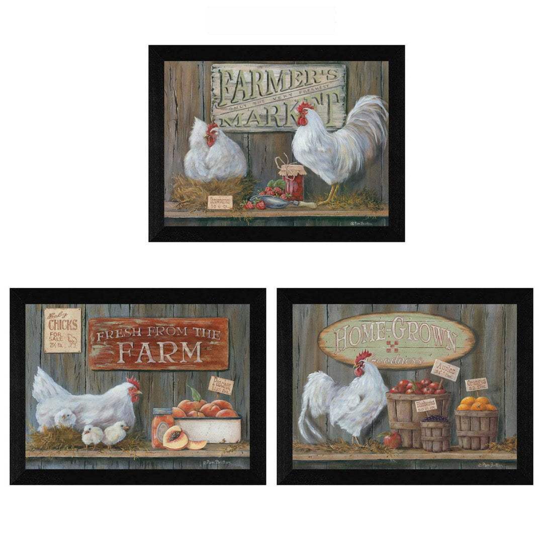 Set Of Three Farmers Market Black Framed Print Wall Art - Image 2