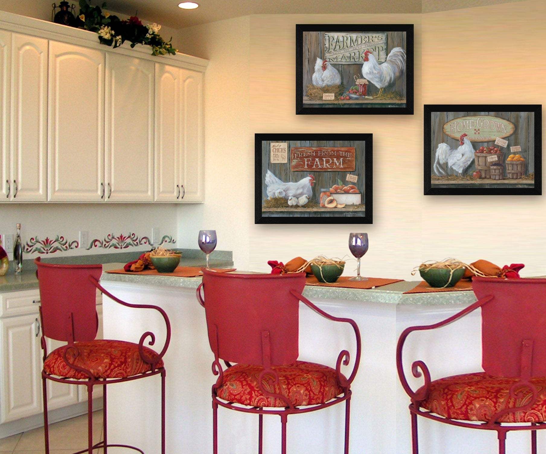 Set Of Three Farmers Market Black Framed Print Wall Art - Image 6