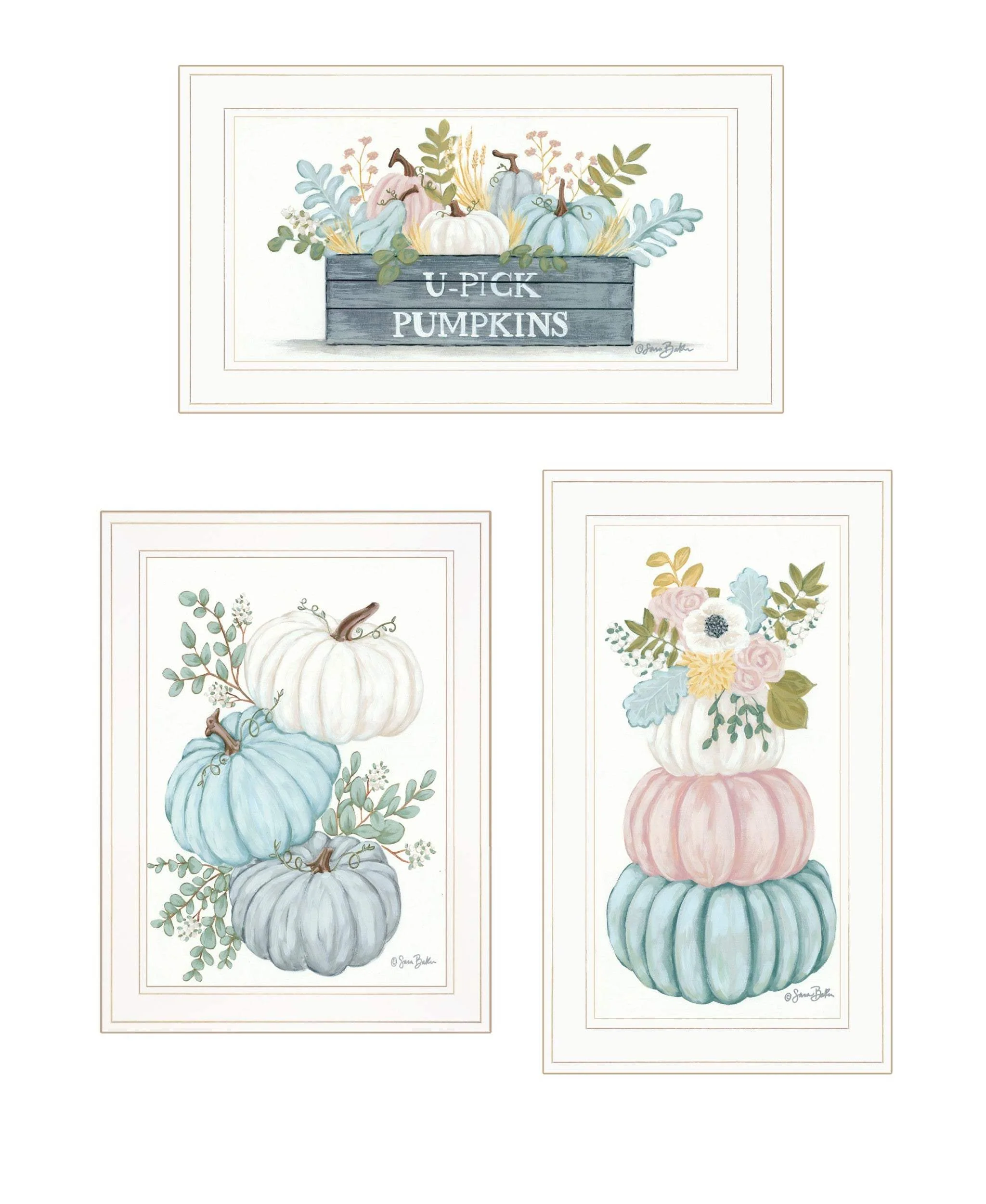 Set Of Three Floral Pumpkins 3 White Framed Print Wall Art - Image 2