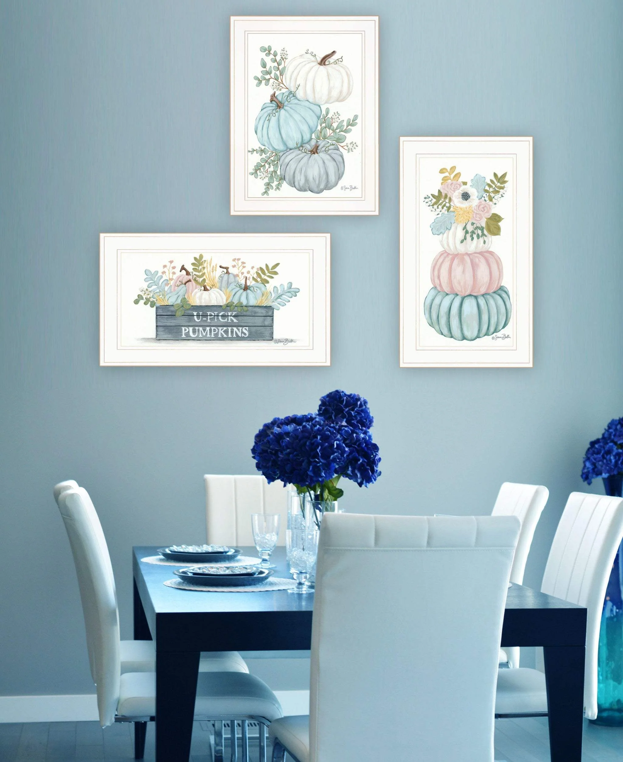 Set Of Three Floral Pumpkins 3 White Framed Print Wall Art - Image 5