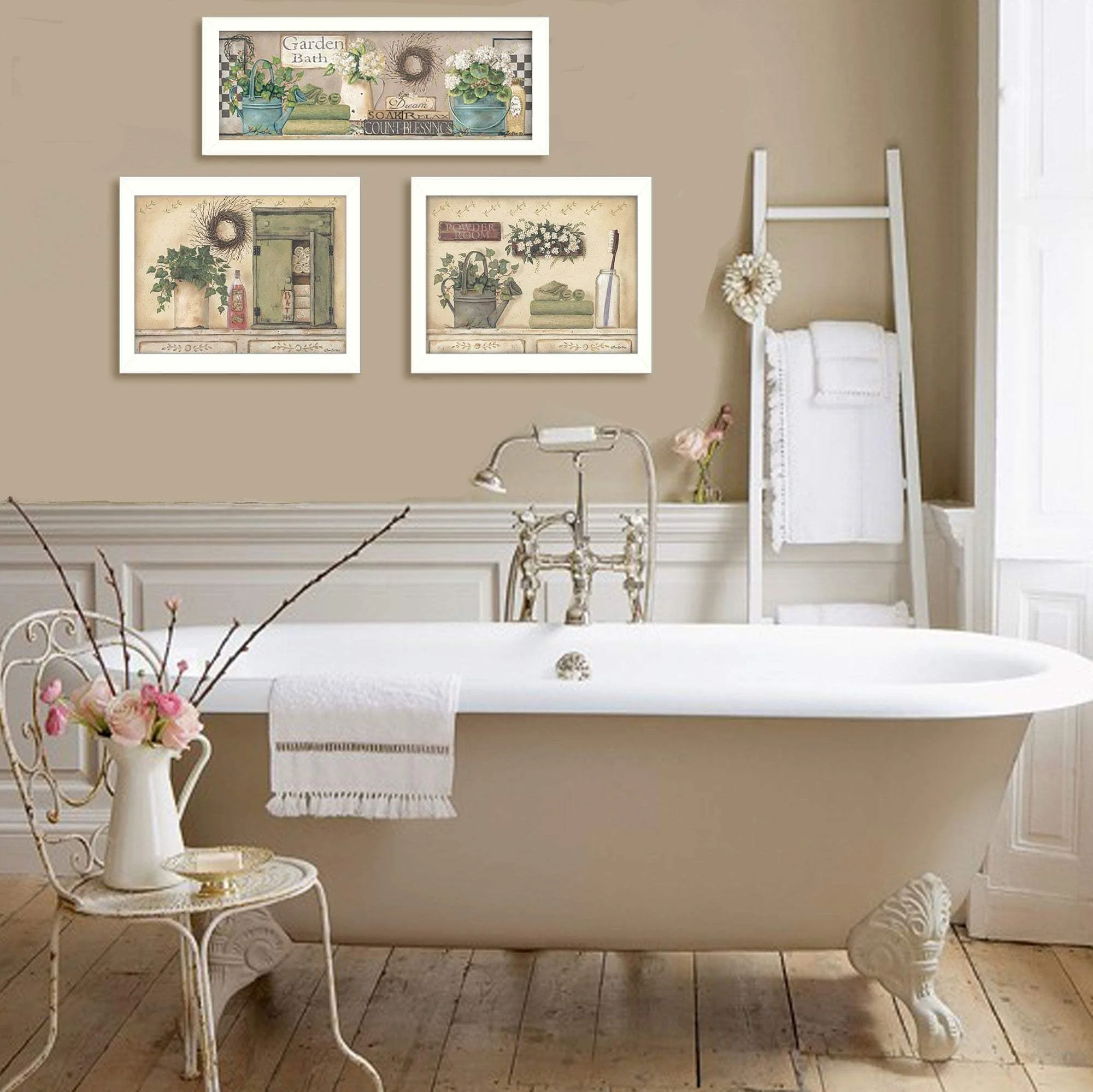 Set Of Three Garden Bath 1 White Framed Print Bathroom Wall Art - Image 5
