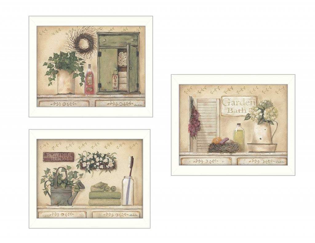 Set Of Three Garden Bath 2 White Framed Print Bathroom Wall Art - Image 2