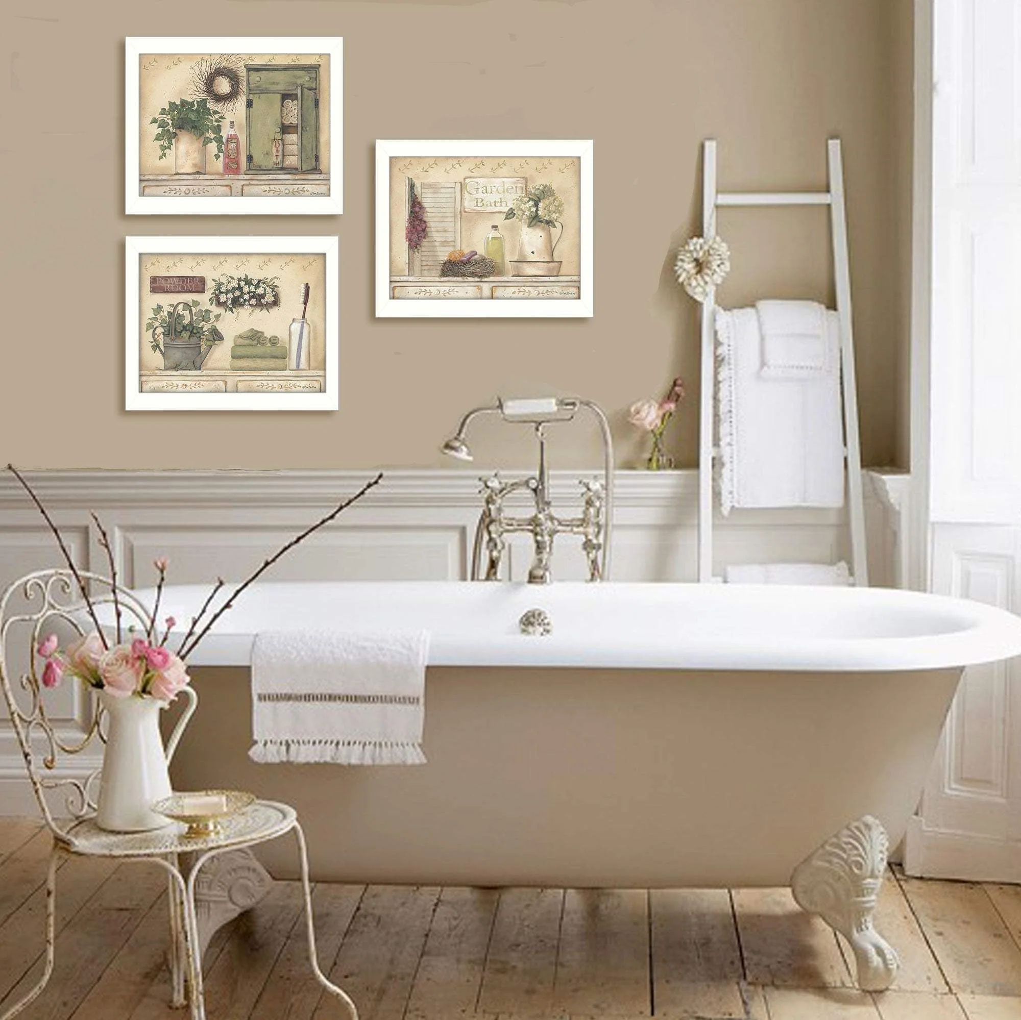 Set Of Three Garden Bath 2 White Framed Print Bathroom Wall Art - Image 5