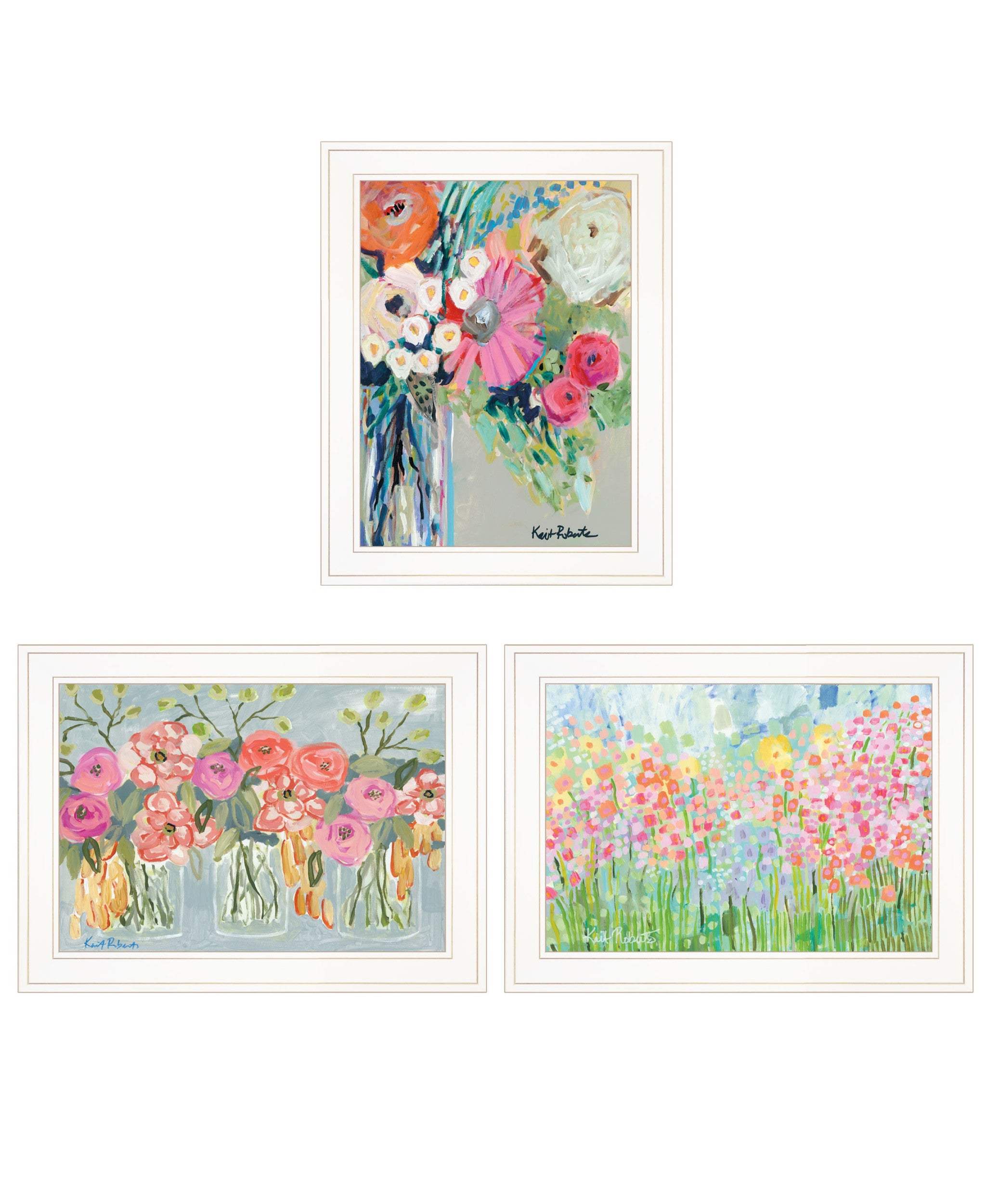 Set Of Three Garden Flowers White Grooved Frame Print Wall Art - Image 2