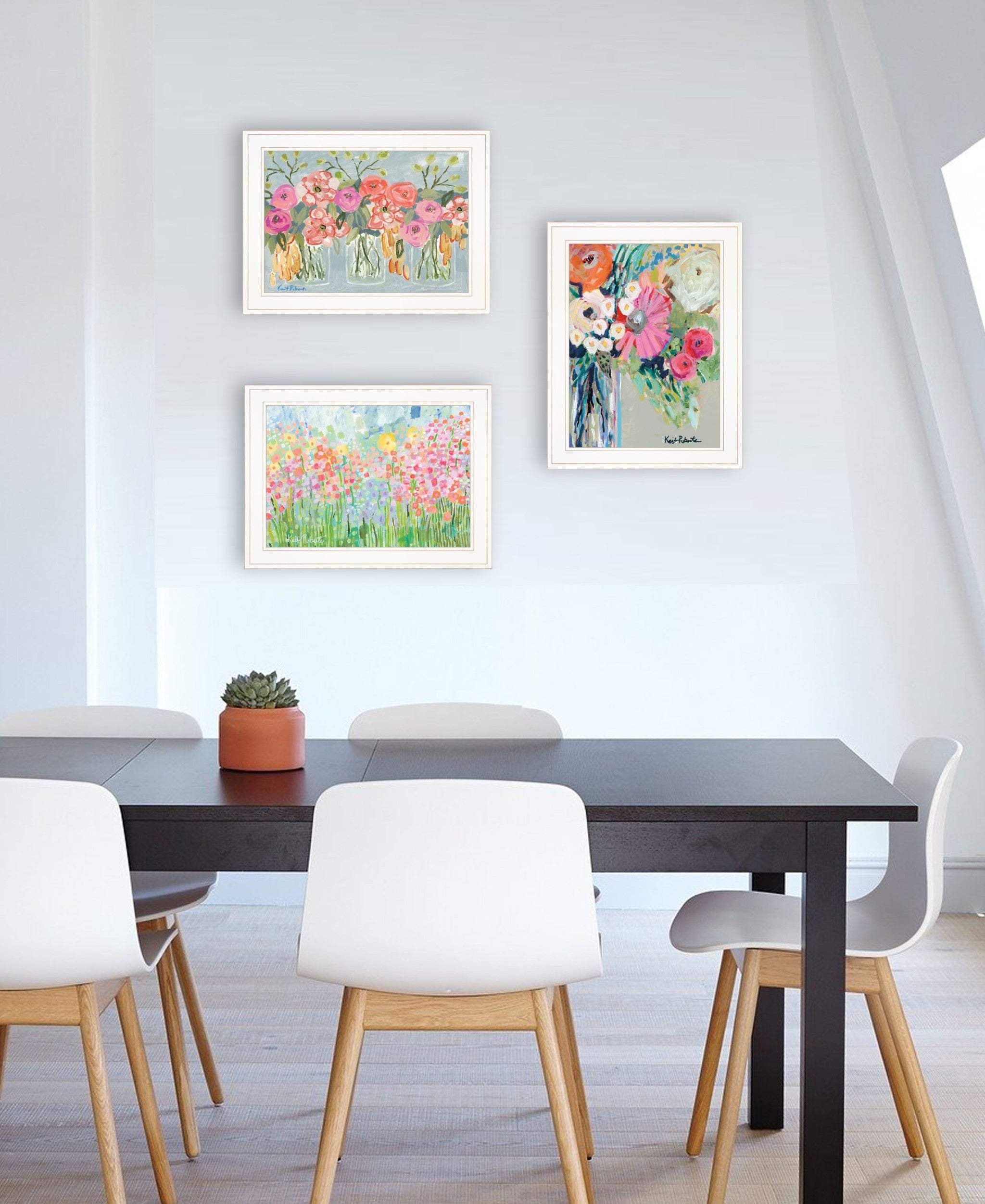 Set Of Three Garden Flowers White Grooved Frame Print Wall Art - Image 5