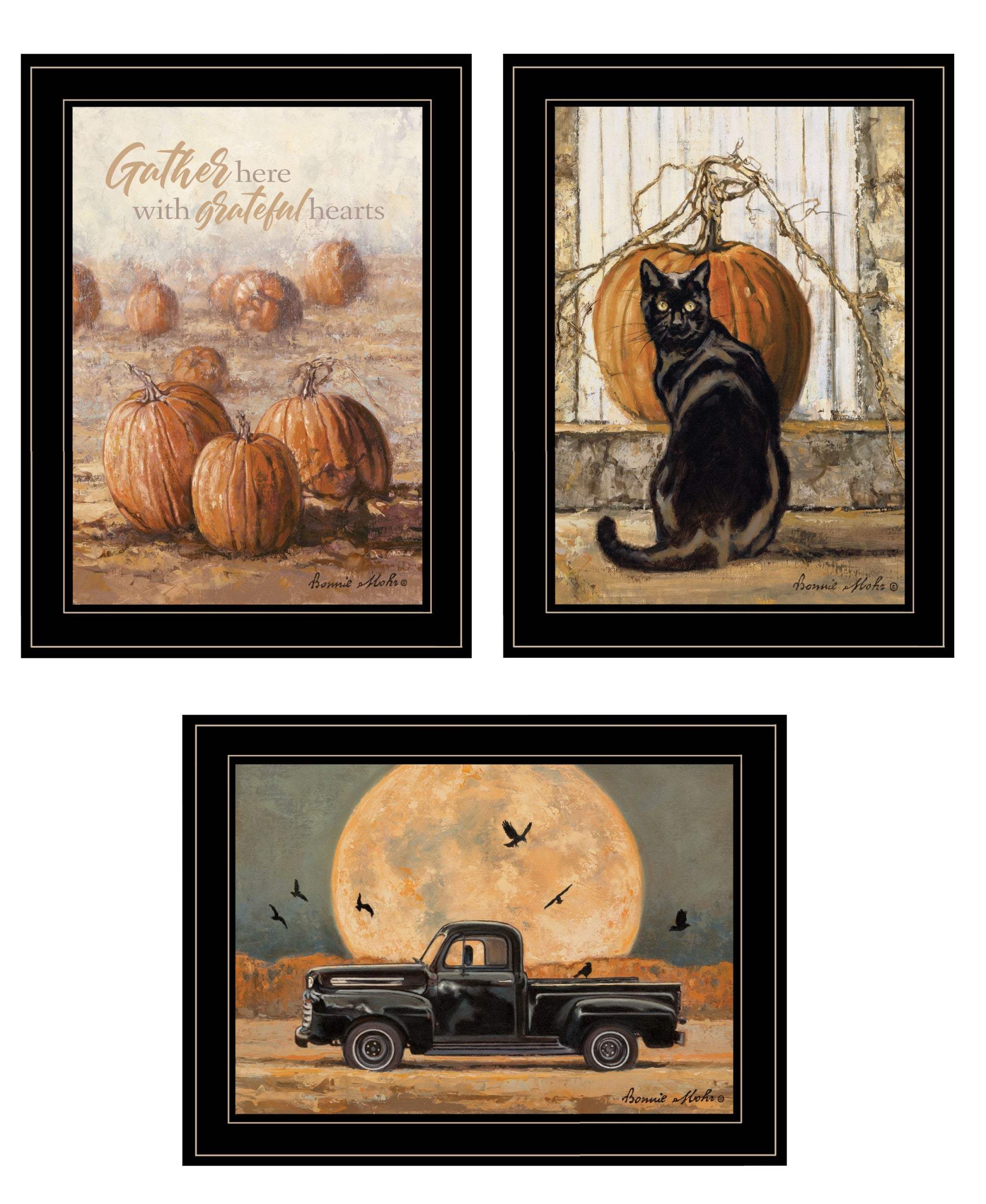 Set Of Three Harvest Moon Black Framed Print Kitchen Wall Art - Image 2