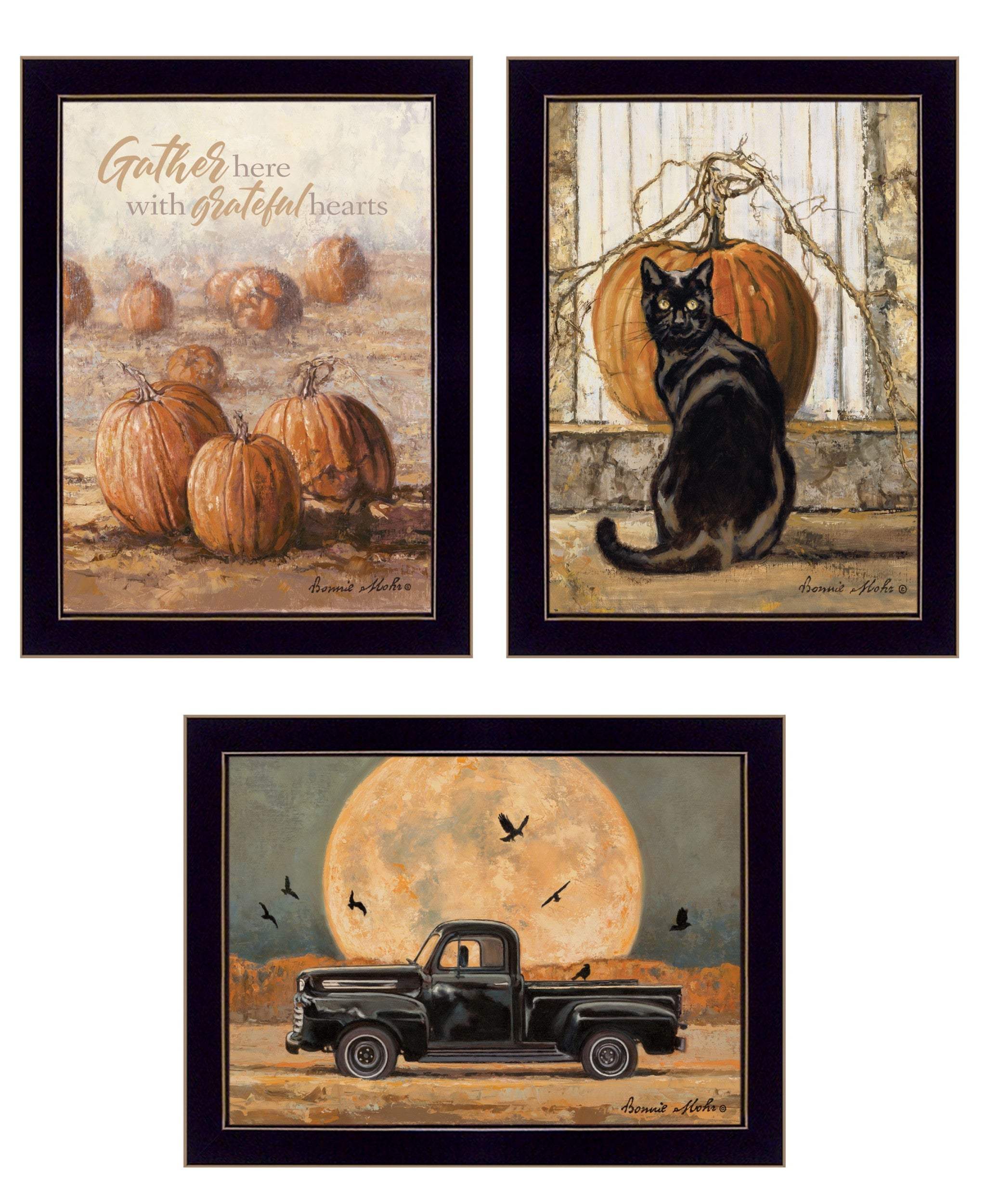 Set Of Three Harvest Moon Black Framed Print Kitchen Wall Art - Image 2