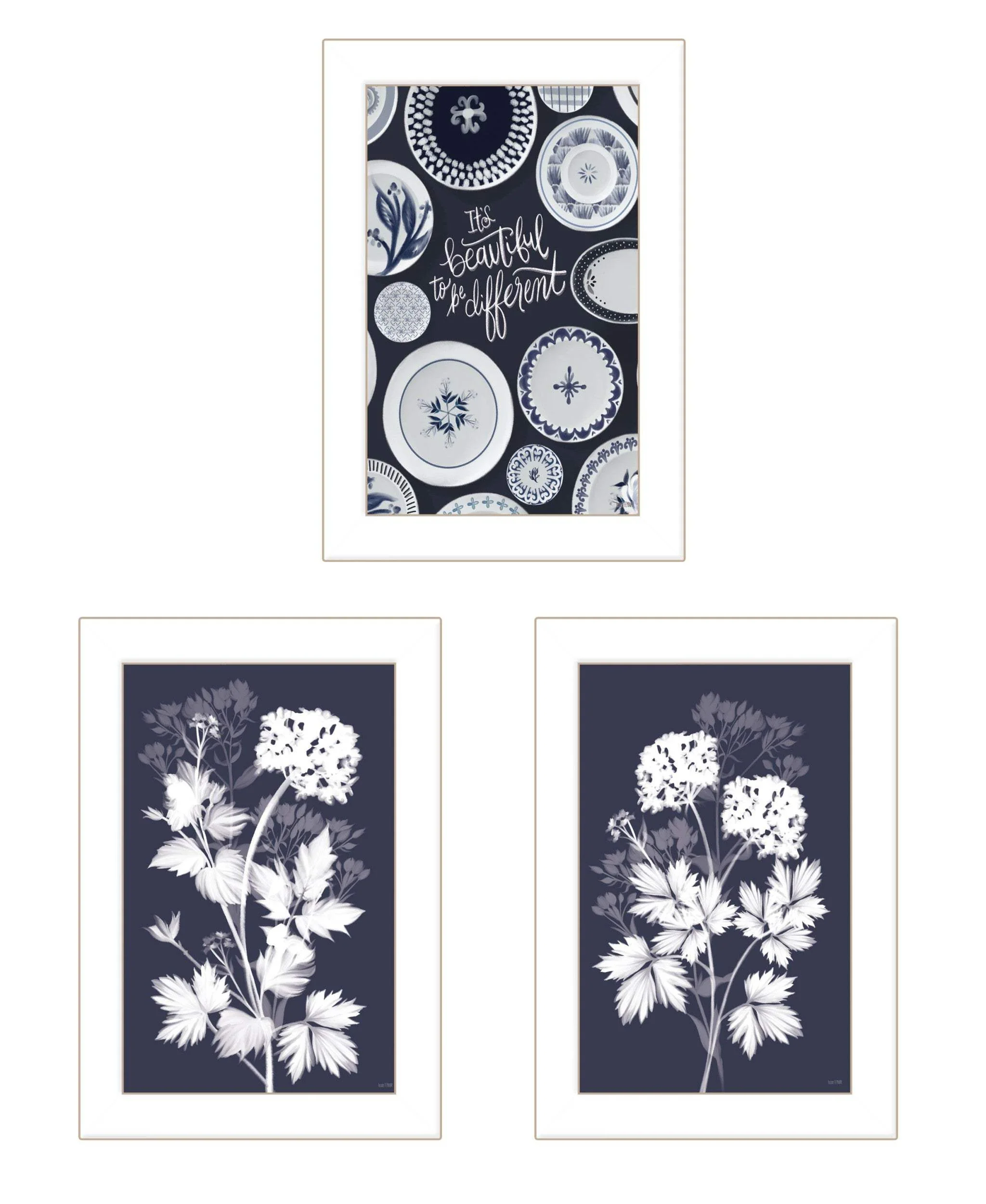 Set Of Three Its Beautiful to Be Different White Framed Print Wall Art - Image 2