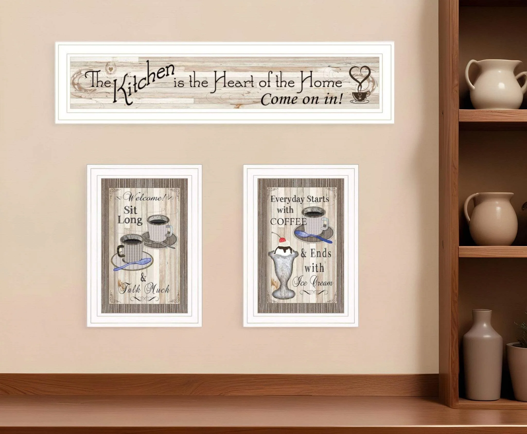 Set Of Three Kitchen Come In White Framed Print Kitchen Wall Art - Image 2