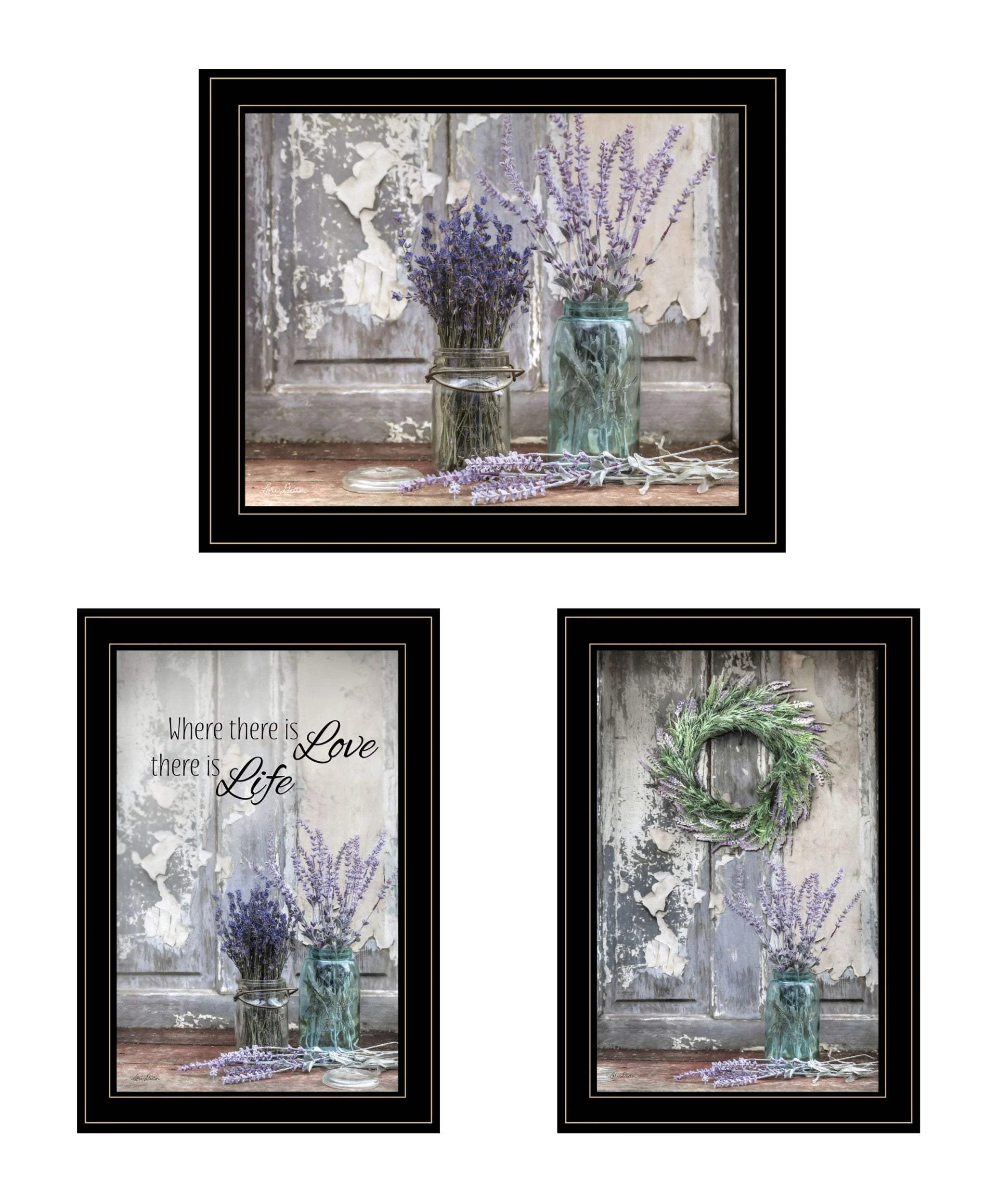 Set Of Three Love Life and Lavender Black Framed Print Wall Art - Image 2