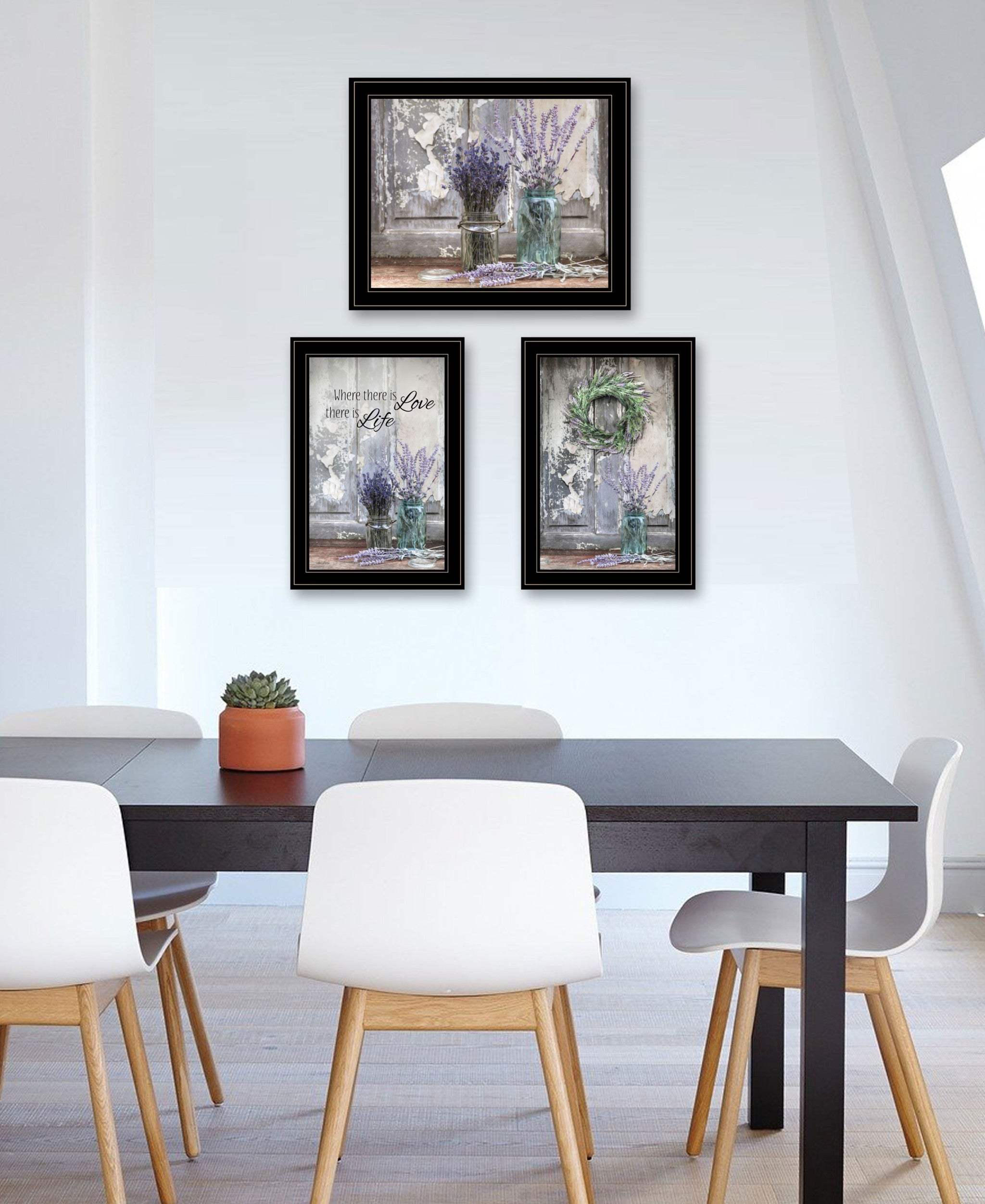 Set Of Three Love Life and Lavender Black Framed Print Wall Art - Image 5