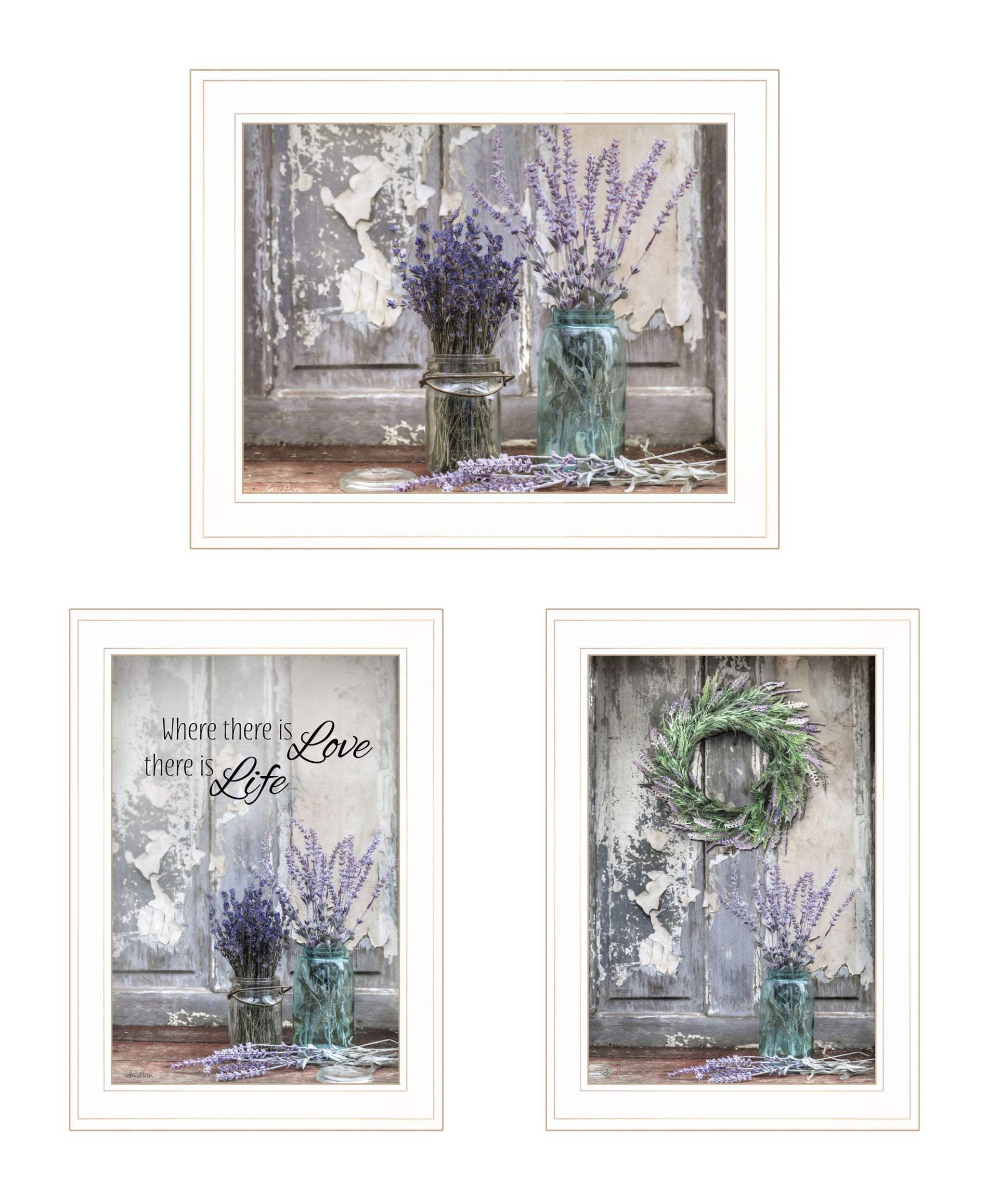 Set Of Three Love Life And Lavender White Framed Print Wall Art - Image 2
